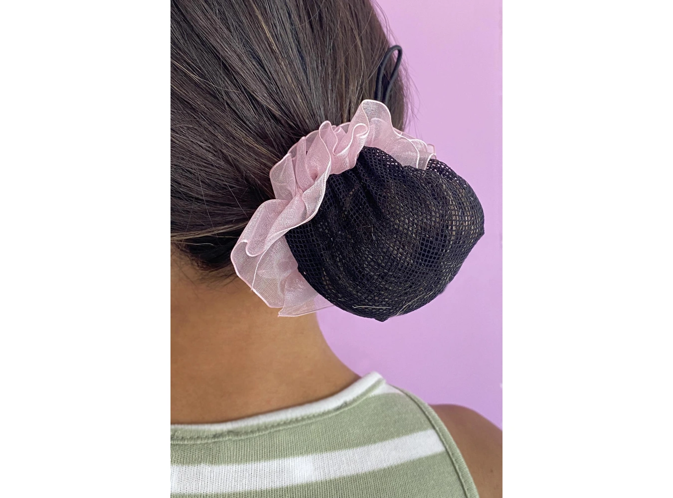 Siyah Ve Pembe Renk Küçük File Detaylı Topuz Toka