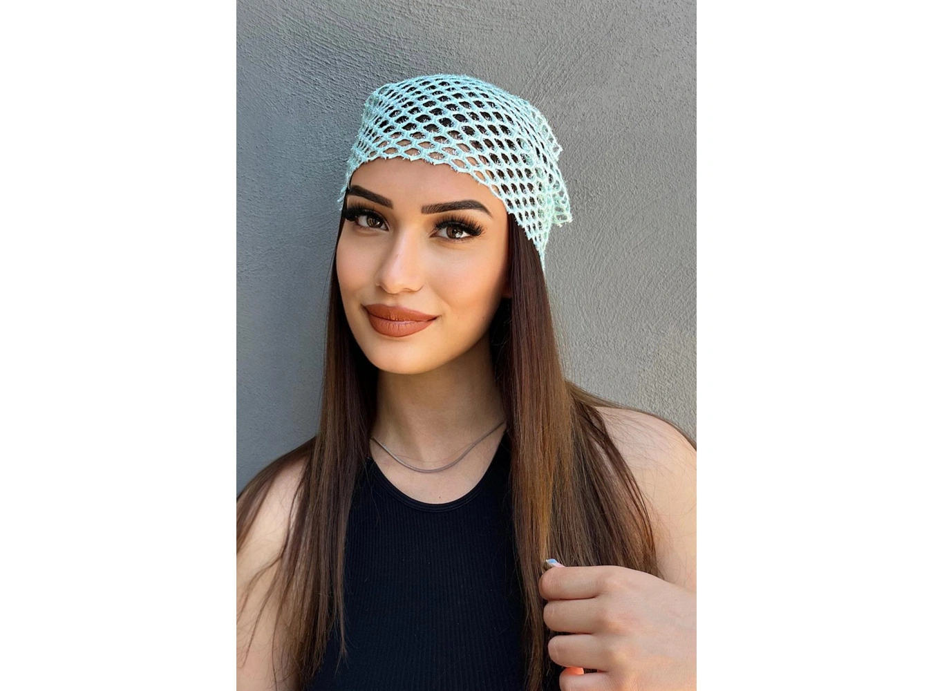 Su Yeşili Renk Simli Fular