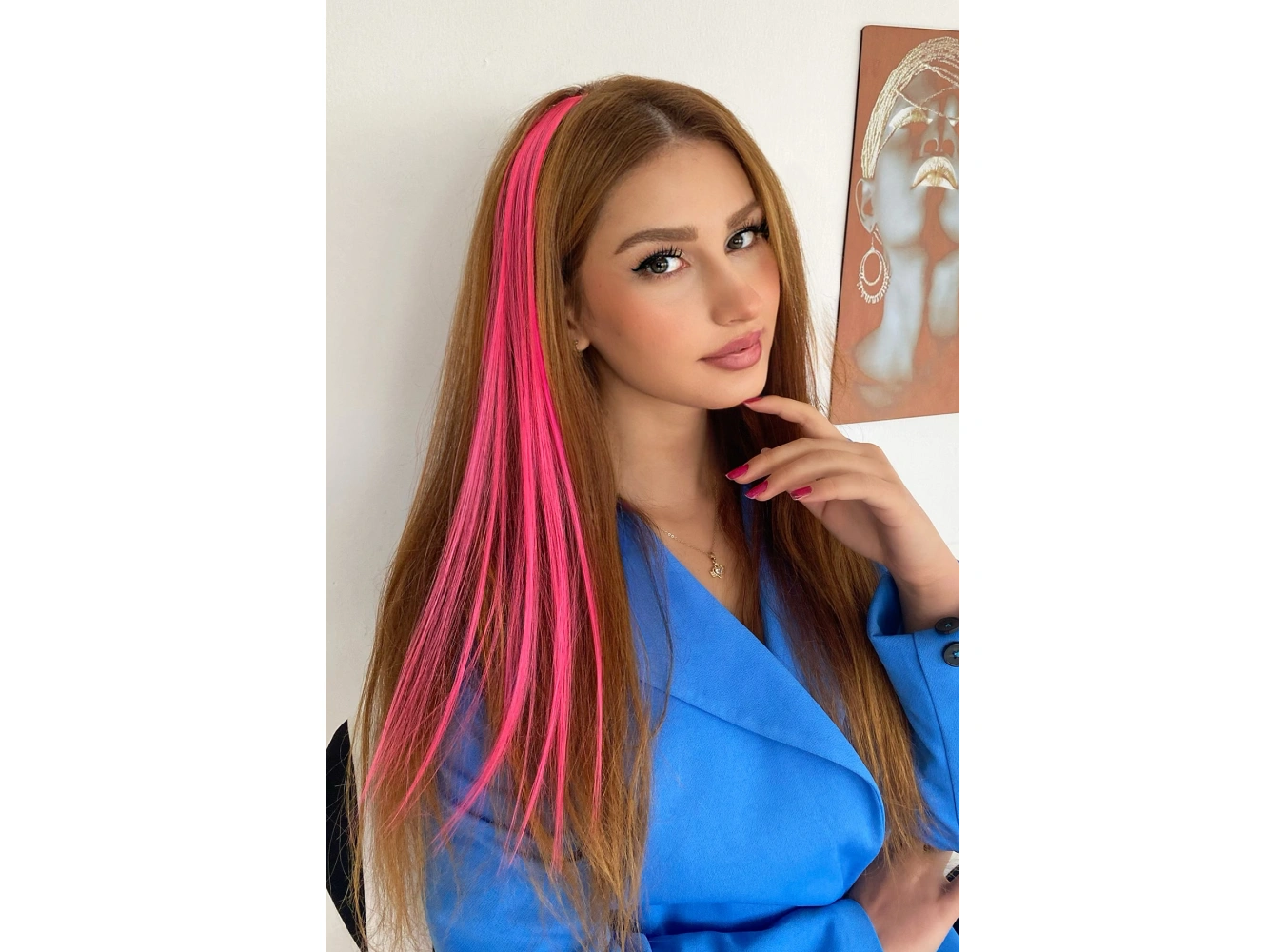 Yan Çıt Çıt Postiş / Neon Pembe Renk / 50 Cm