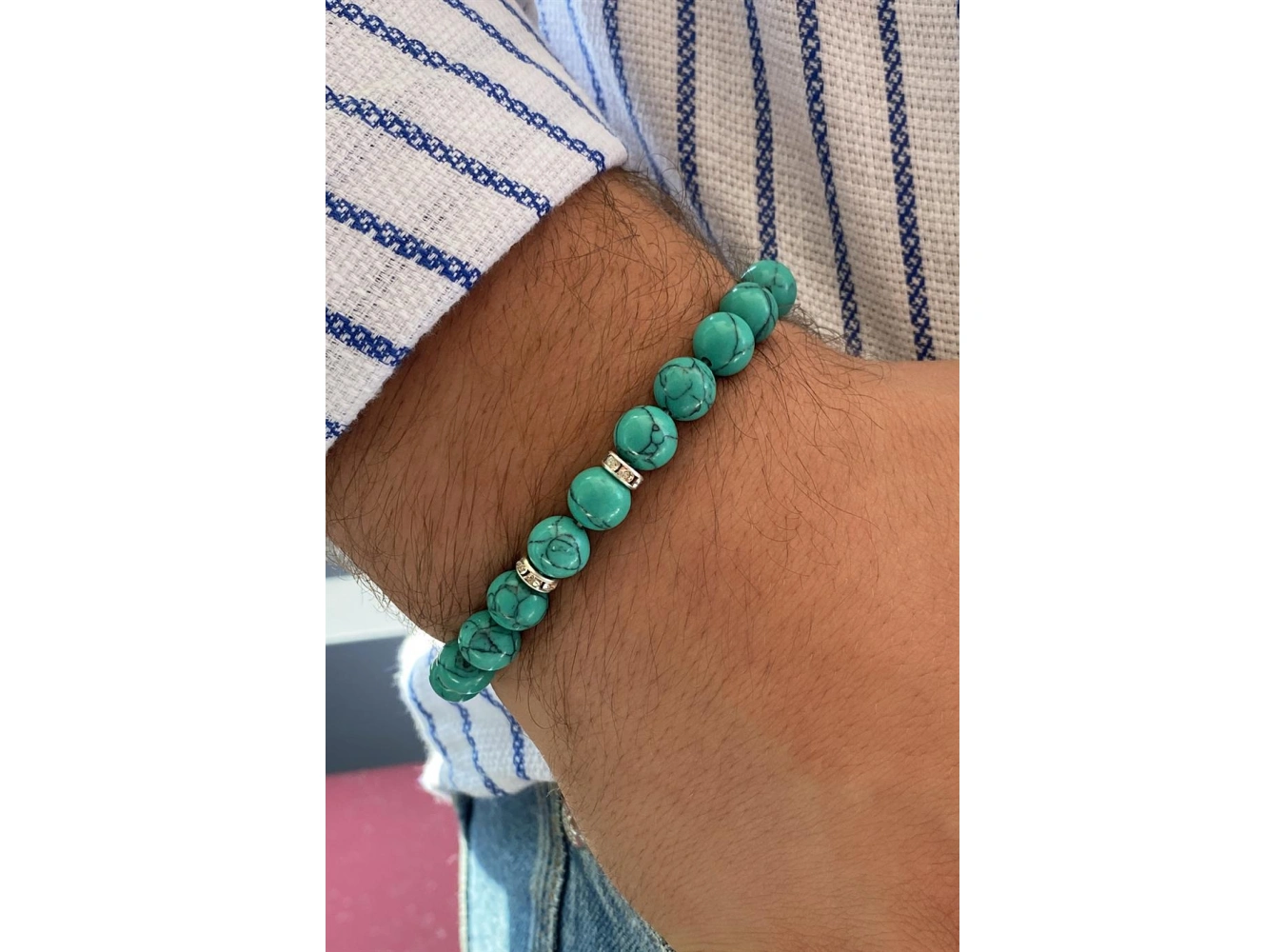 Yeşil Renk Taş Detaylı Erkek Bileklik