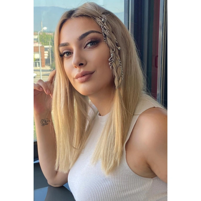 Gümüş Renk 8li Renkli Yılan Ve Karışık Figürlü Saç Küpesi