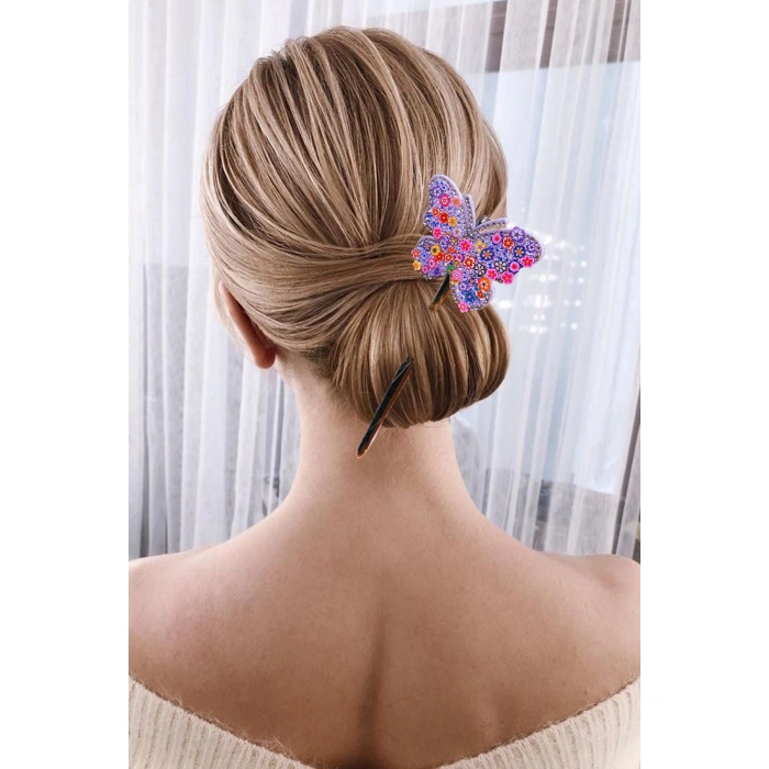 Gümüş Renk Kelebek Figürlü Topuz Tokası