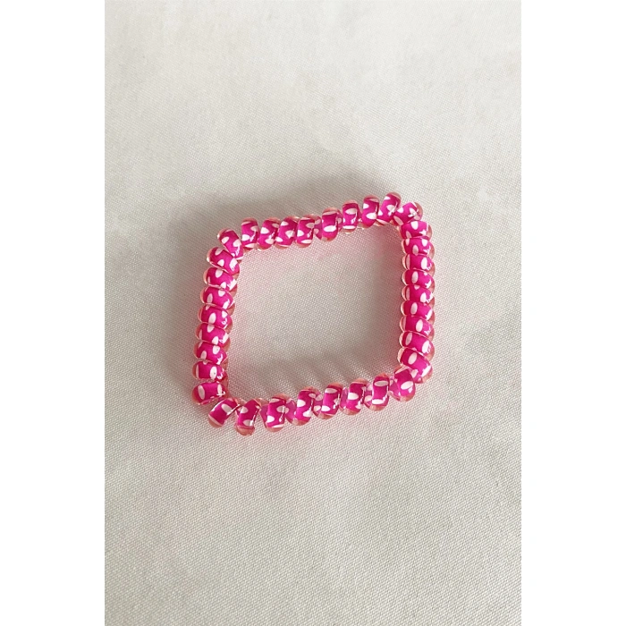 Pembe Renk Puantiyeli Helezon Lastik Toka