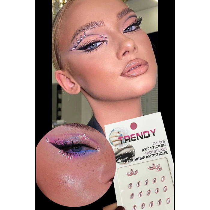 Pembe Renk Vücut Ve Yüz Taşı/ Taşlı Sticker