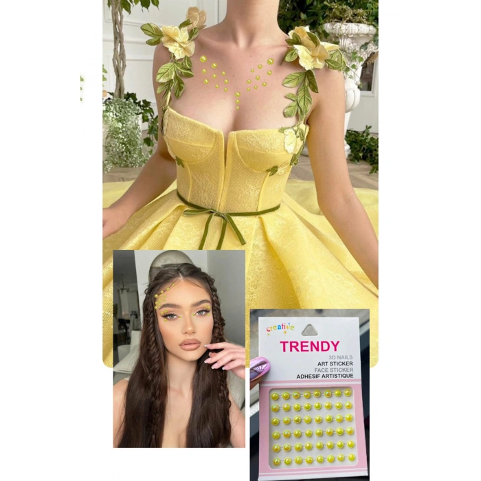 Sarı Renk Saç Vücut Ve Yüz Taşı Sticker