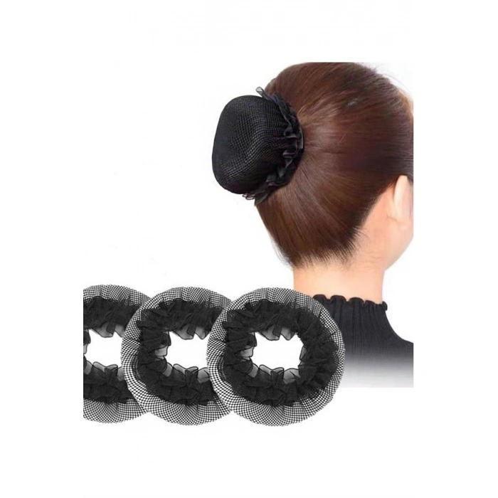 Siyah Renk Küçük  File Detaylı Topuz Toka