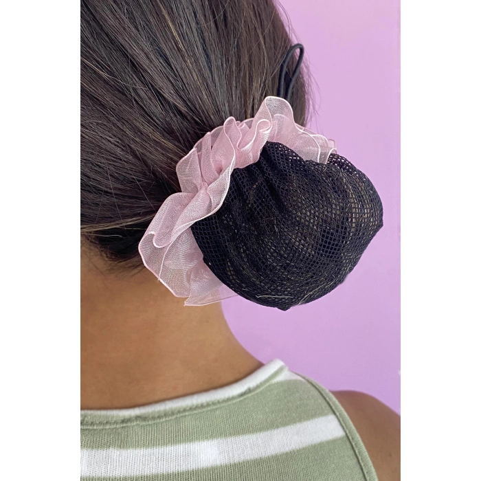 Siyah Ve Pembe Renk Küçük File Detaylı Topuz Toka