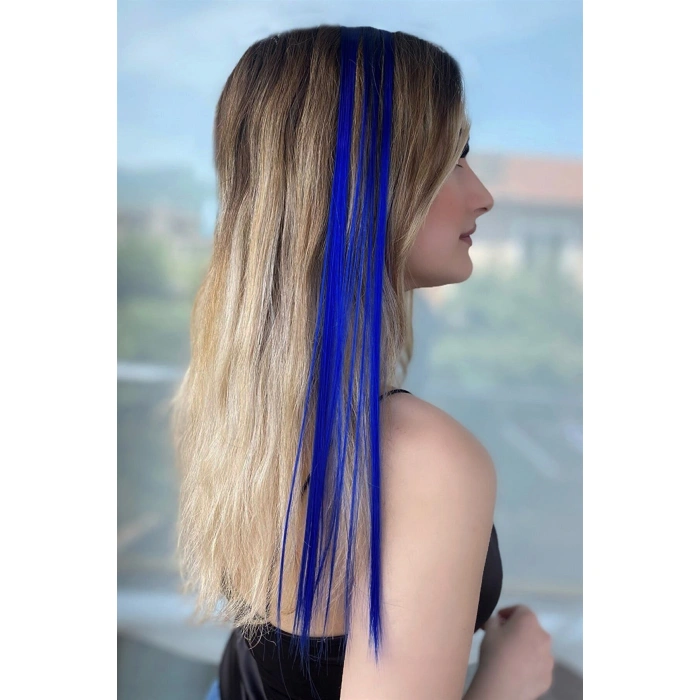 Yan Çıt Çıt Postiş / Lacivert Renk / 50 Cm