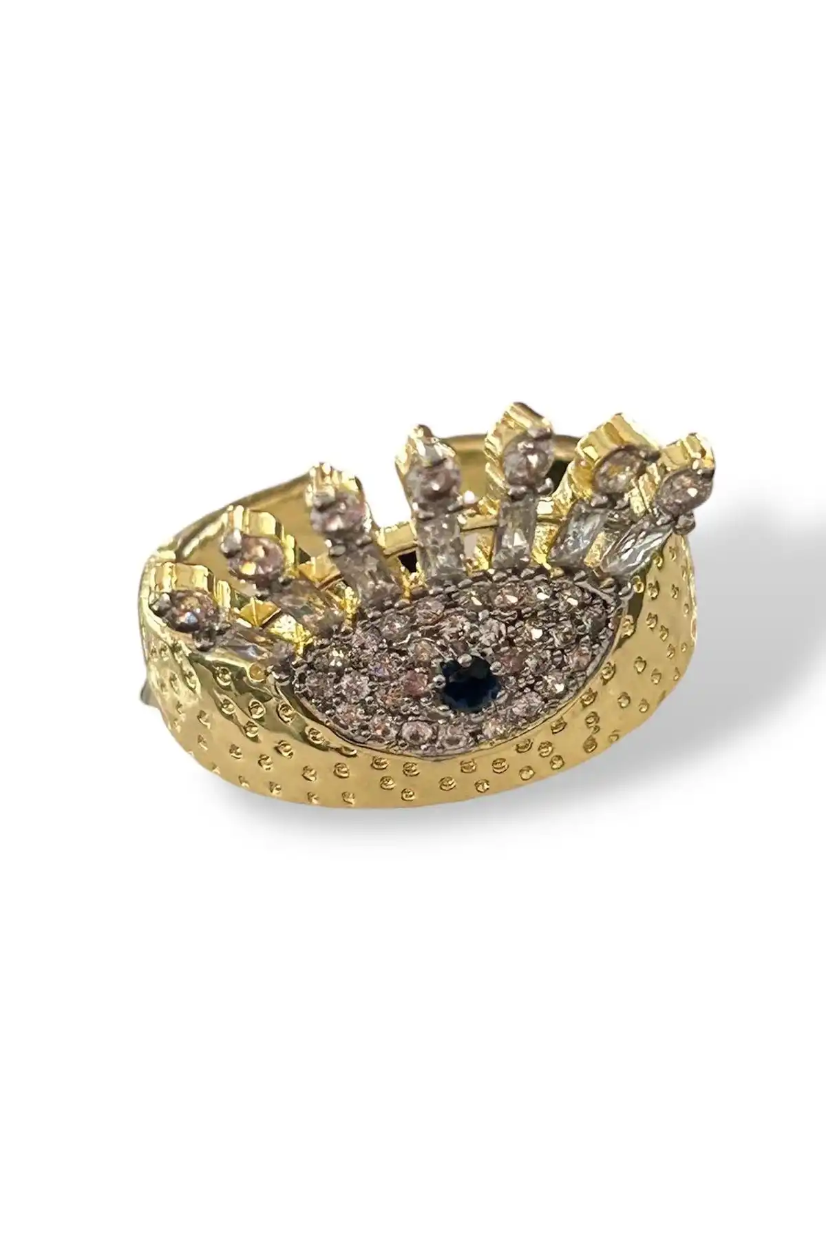 Altın Renk Göz Figürlü Taş Detaylı Ayarlanabilir Yüzük