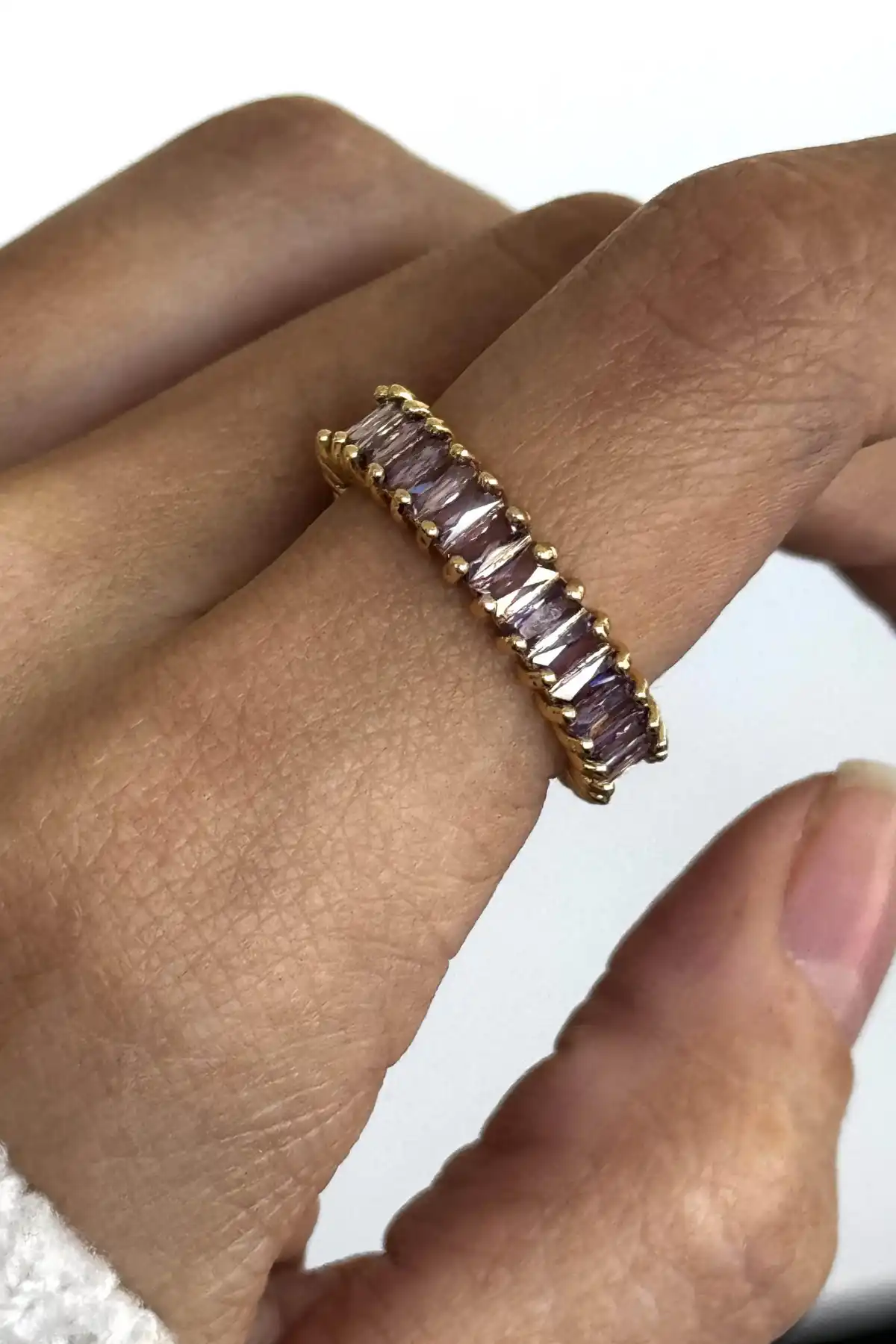 Altın Renk Taş Detaylı Ayarlanabilir Çelik Yüzük