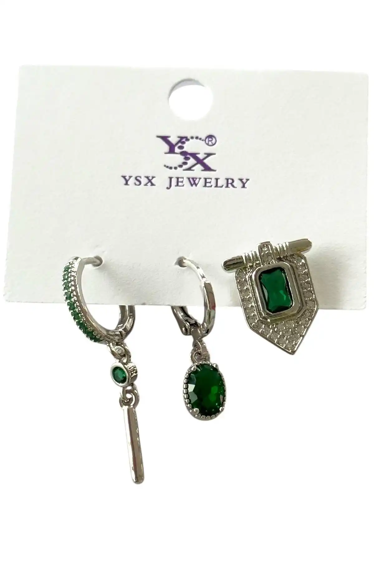 Gümüş Renk Taş Detaylı VİP 3lü YSX Küpe Set