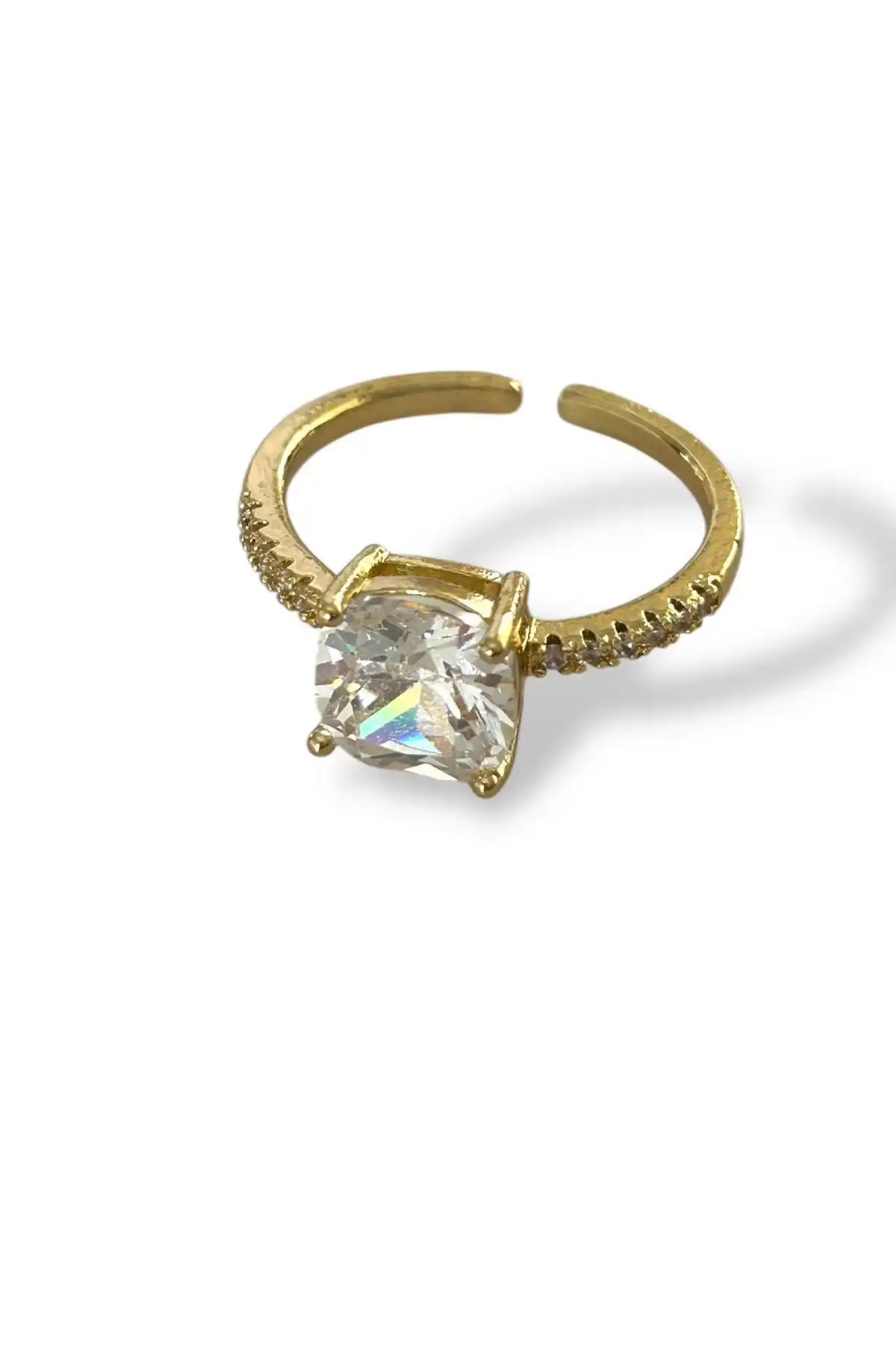 Altın Renk Tektaş Detaylı Ayarlanabilir Yüzük