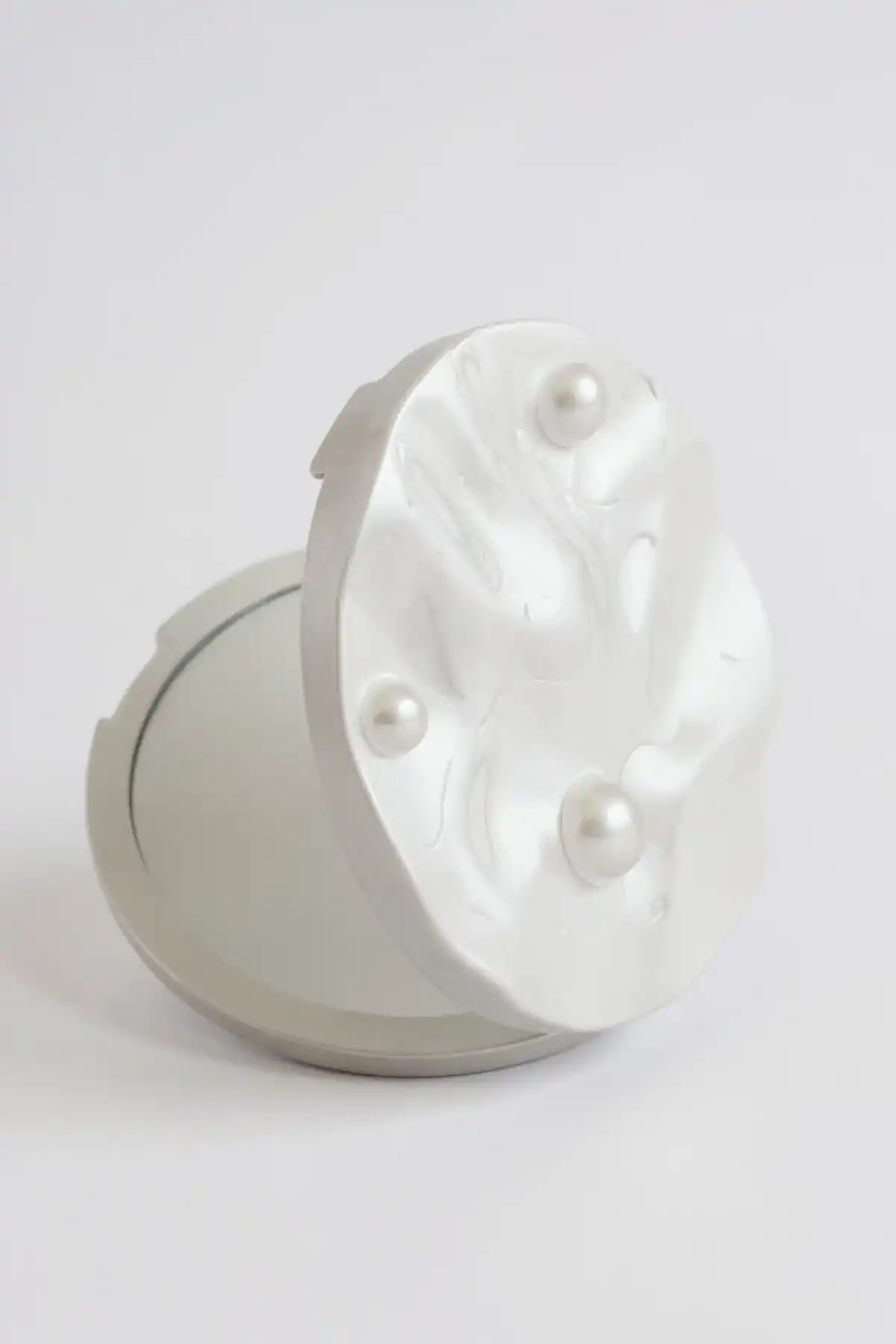 Beyaz Renk İnci Detaylı Cep Aynası