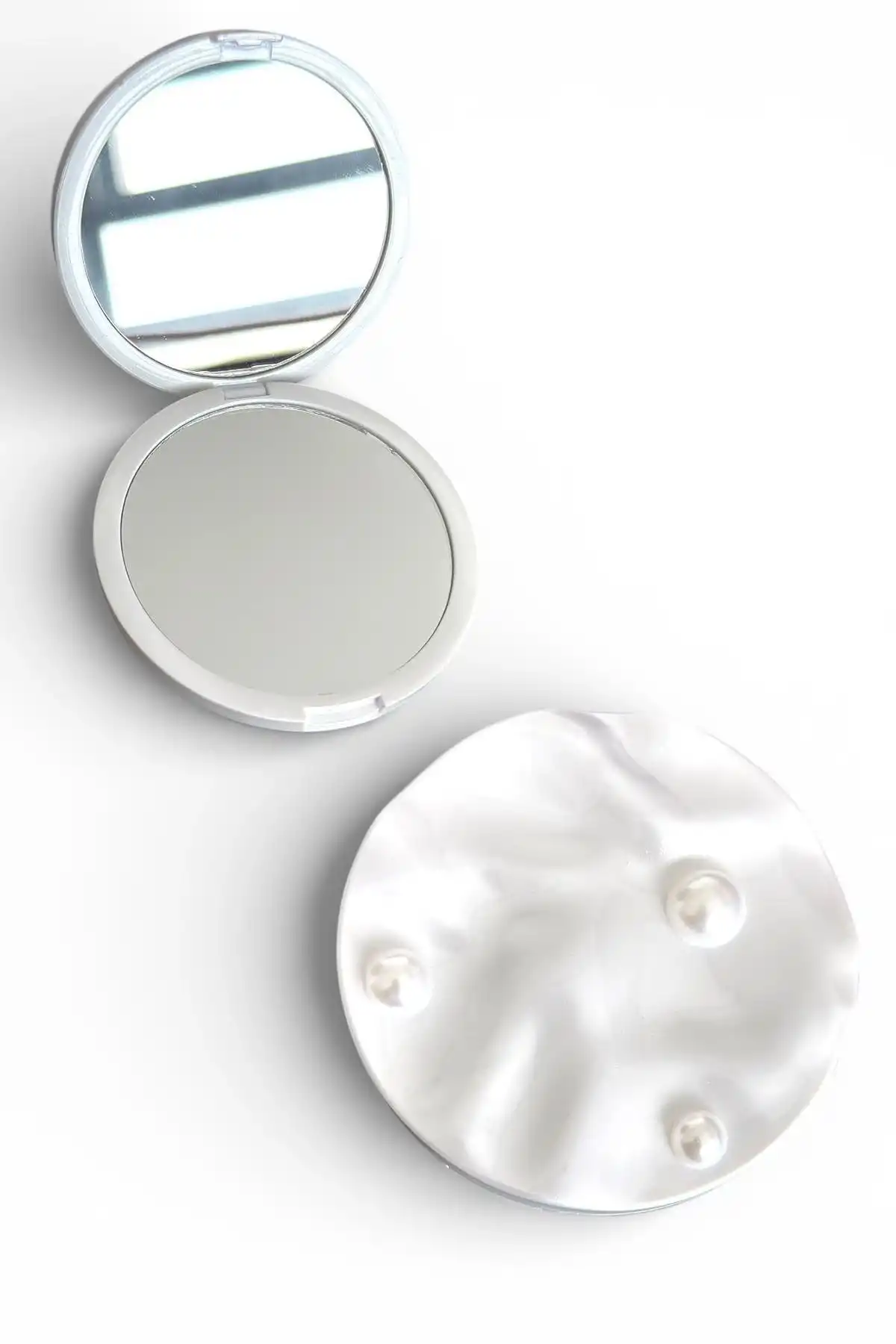 Beyaz Renk İnci Detaylı Cep Aynası