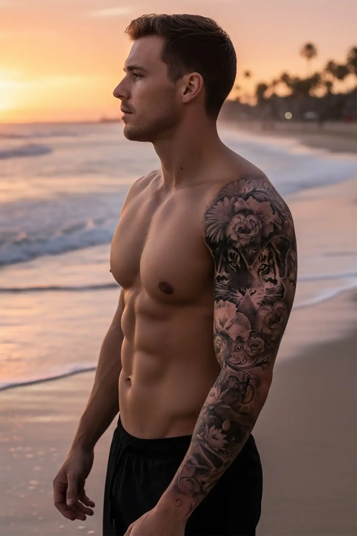 Geçici Kaplan ve Çiçek Kol Dövme Tattoo