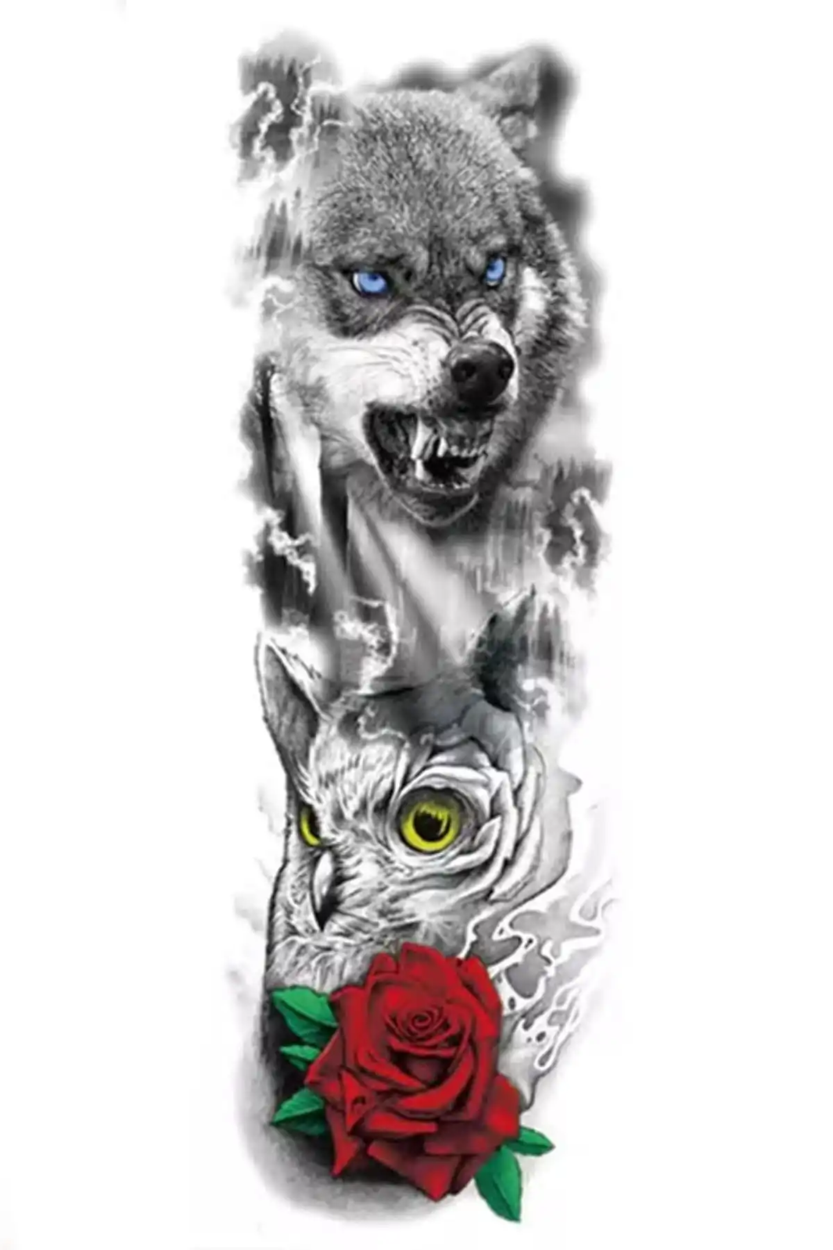 Geçici Kurt Ve Baykuş Figürlü Dövme Tattoo