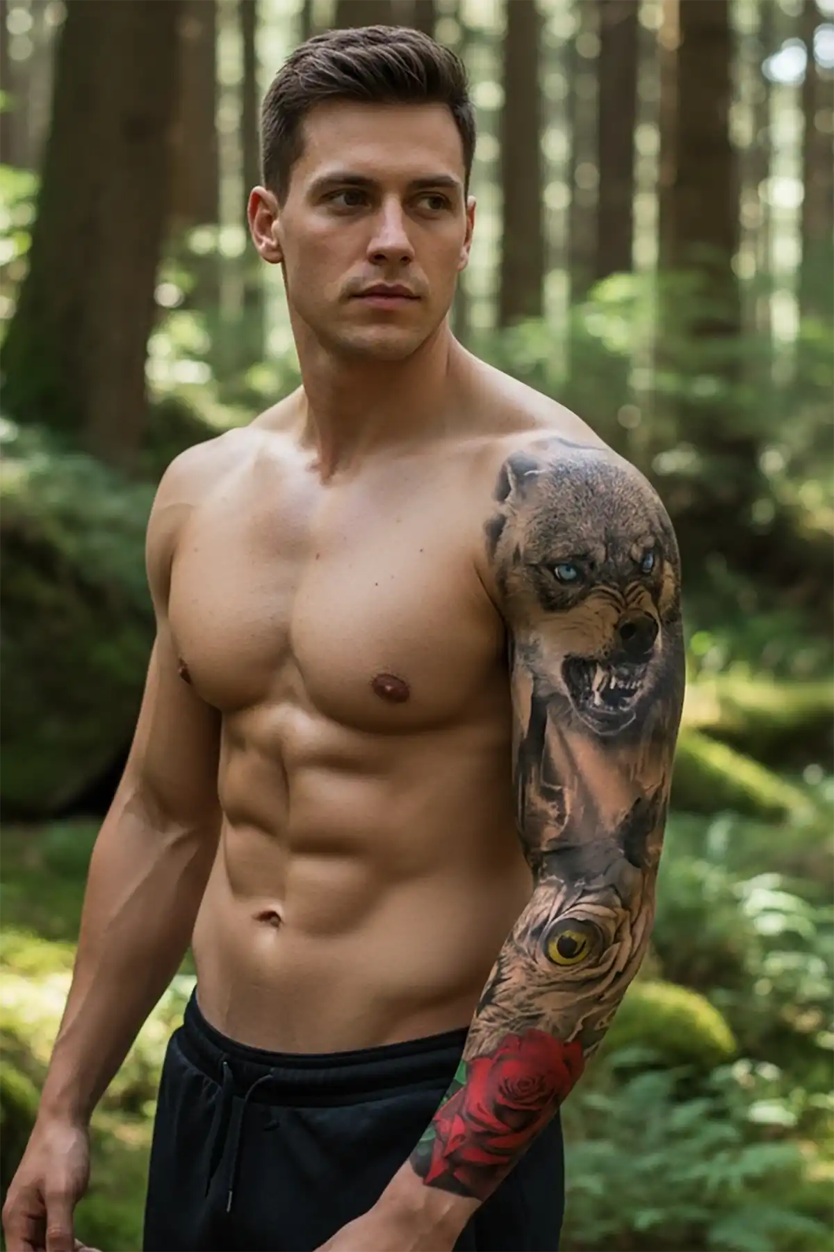 Geçici Kurt Ve Baykuş Figürlü Dövme Tattoo