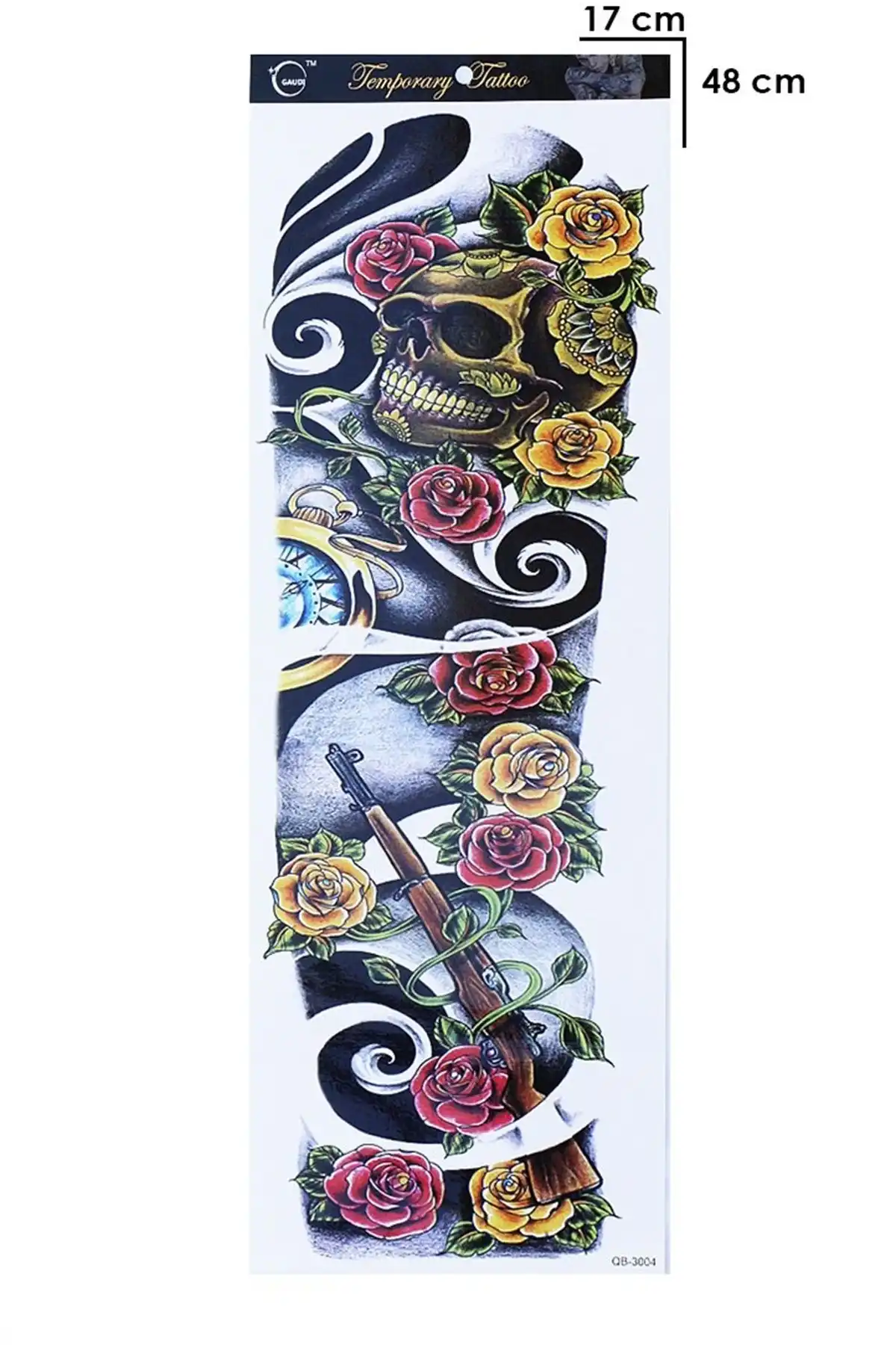 Geçici Kurukafa Çiçek ve Silah Kol Dövme Tattoo