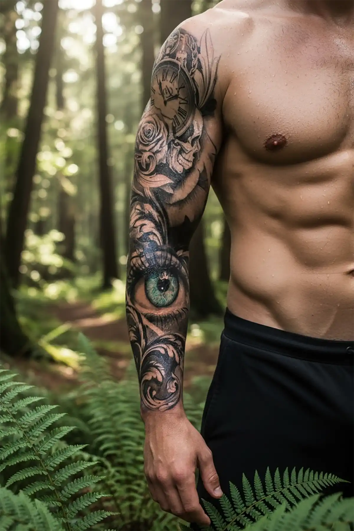 Göz Ve Gül Detaylı Kol Dövme Tattoo