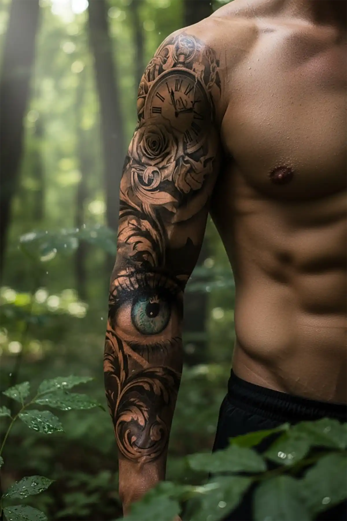 Göz Ve Gül Detaylı Kol Dövme Tattoo