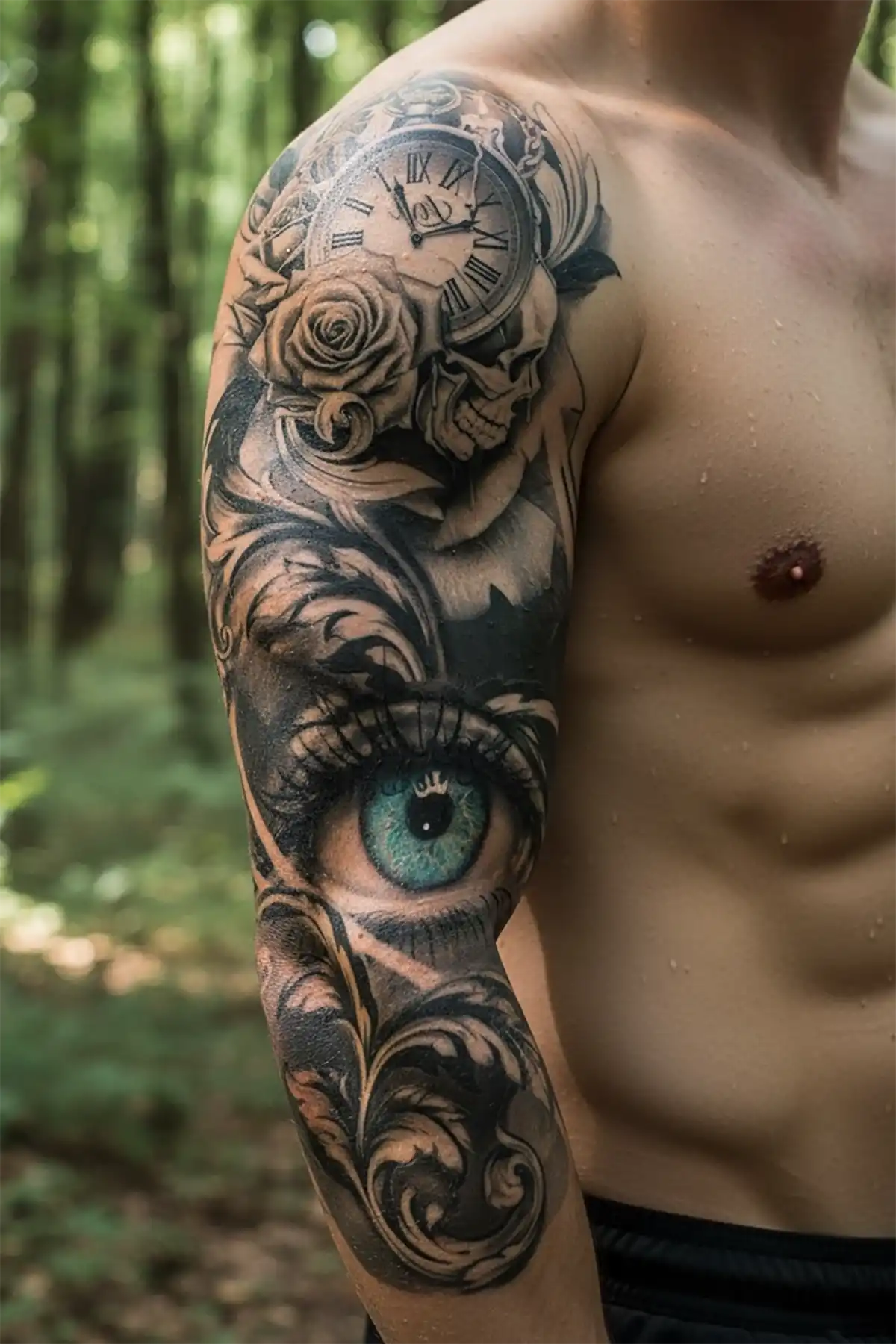 Göz Ve Gül Detaylı Kol Dövme Tattoo