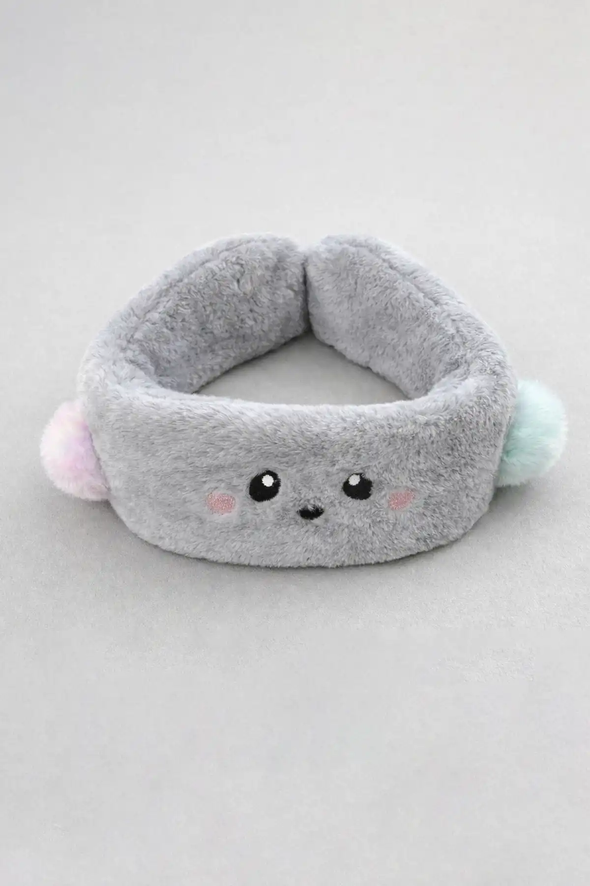 Gri Renk Ayıcık Figürlü Peluş Kulaklık