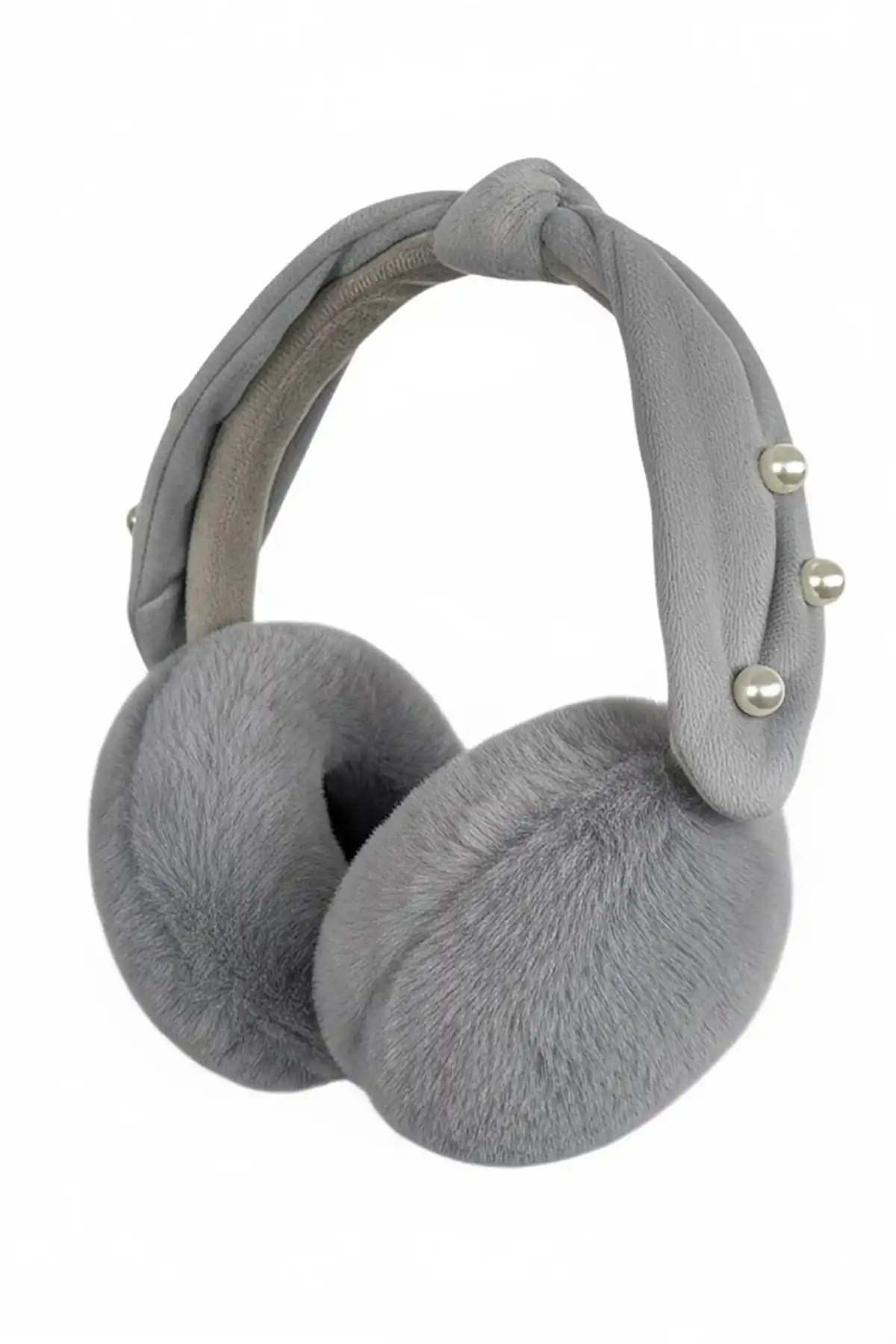 Gri Renk İnci Detaylı Kulaklı Çocuk Peluş Kulaklık
