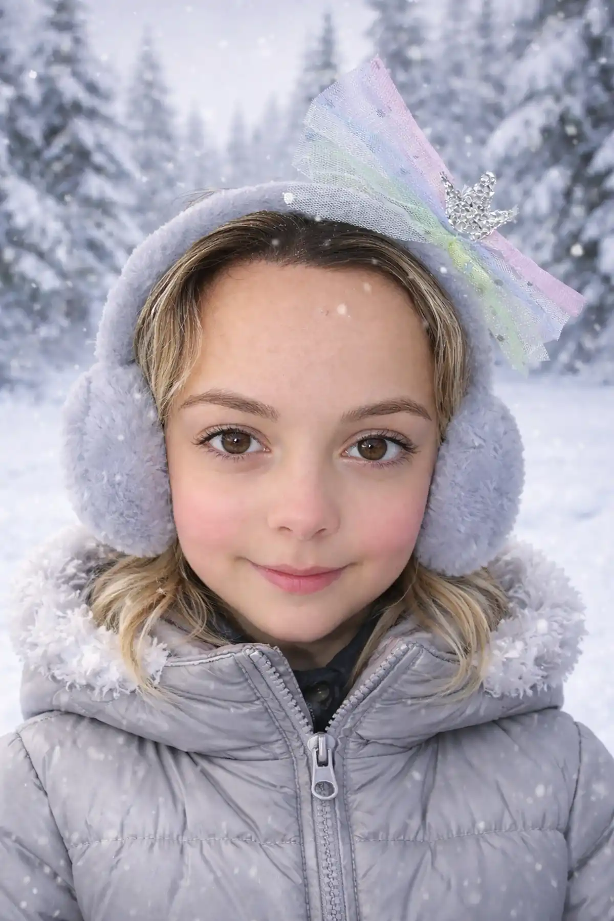 Gri Renk Kurdele Figürlü Peluş Kulaklık