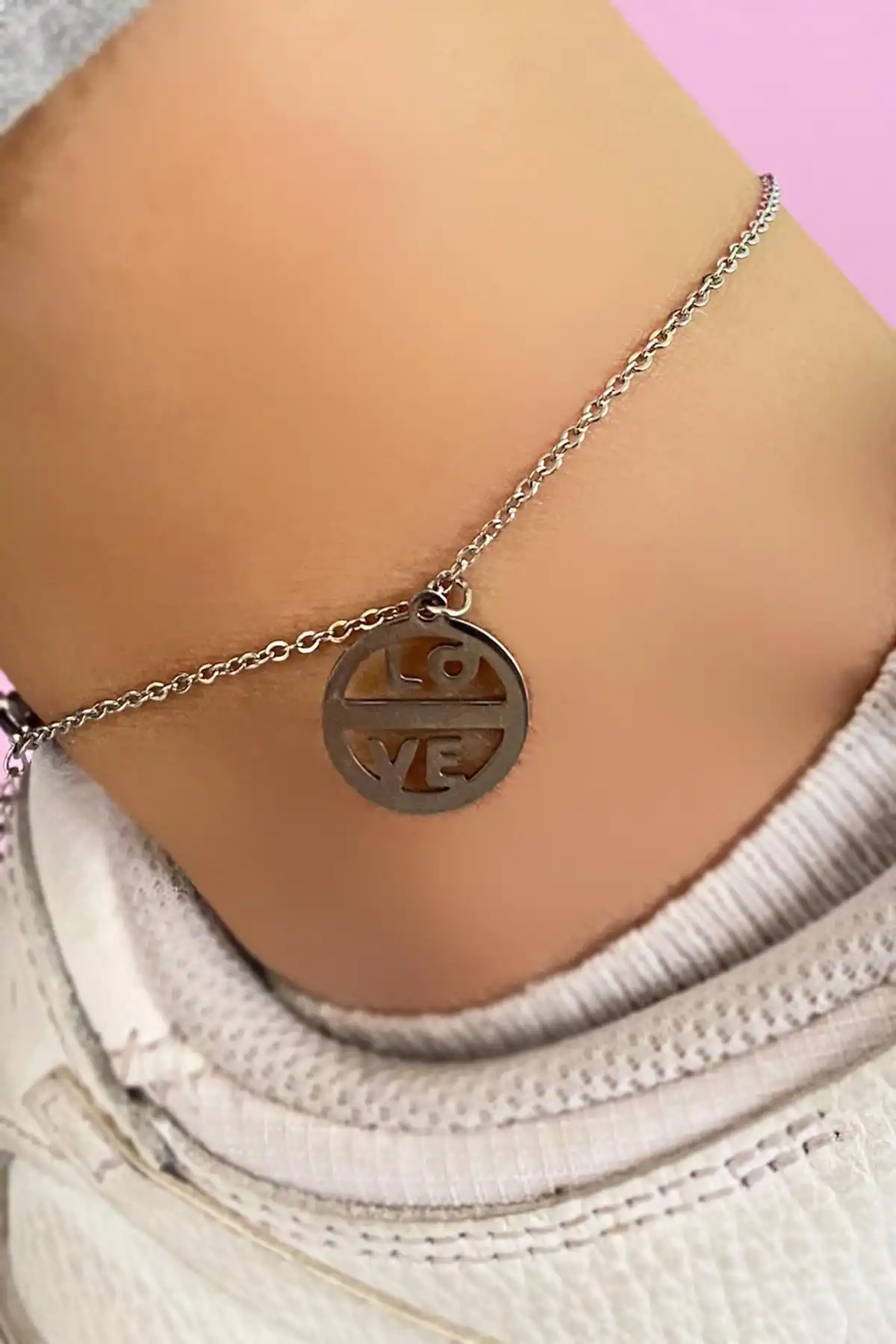 Gümüş Renk Love Yazılı Çelik Halhal