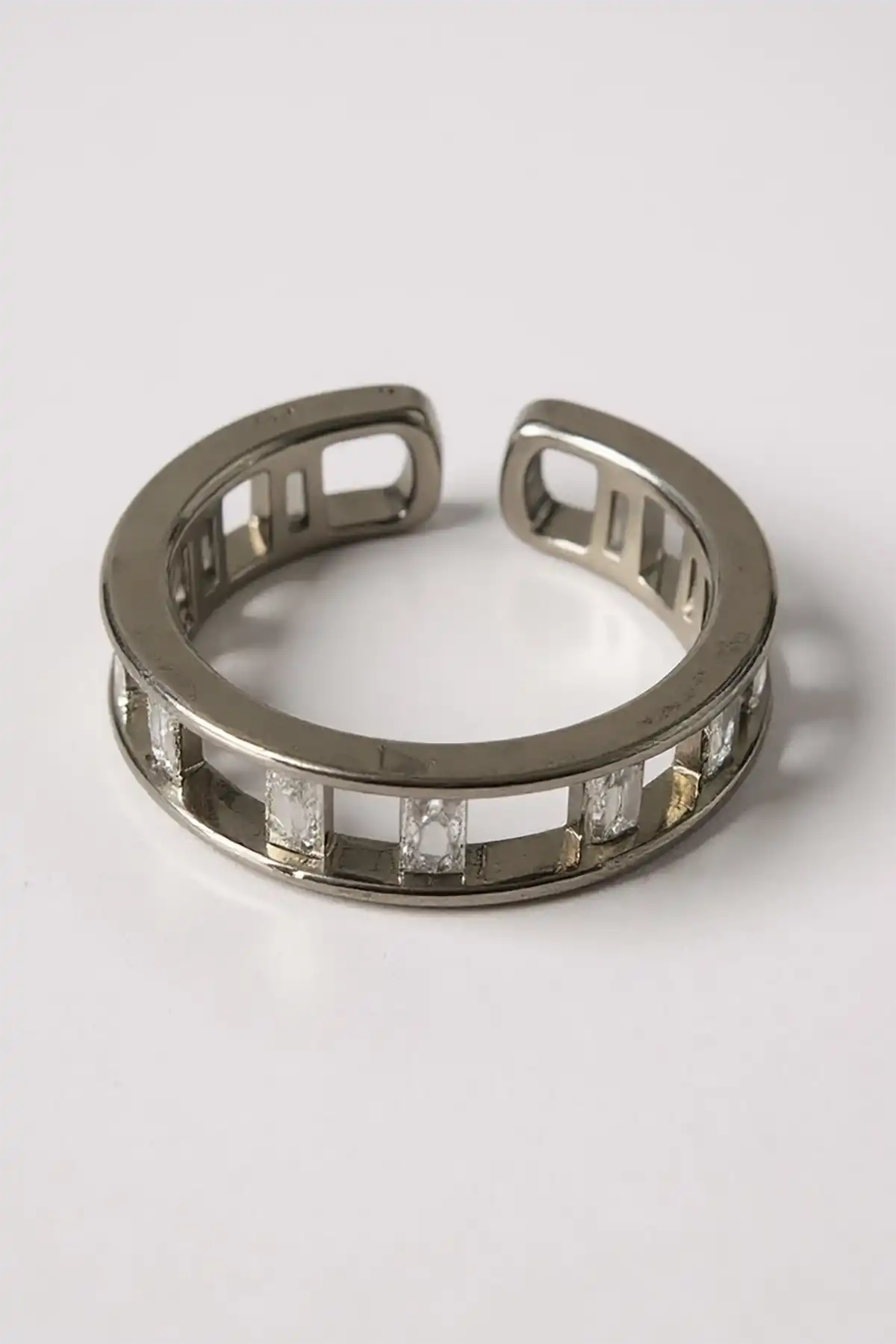 Gümüş Renk Taş Detaylı Ayarlanabilir Yüzük