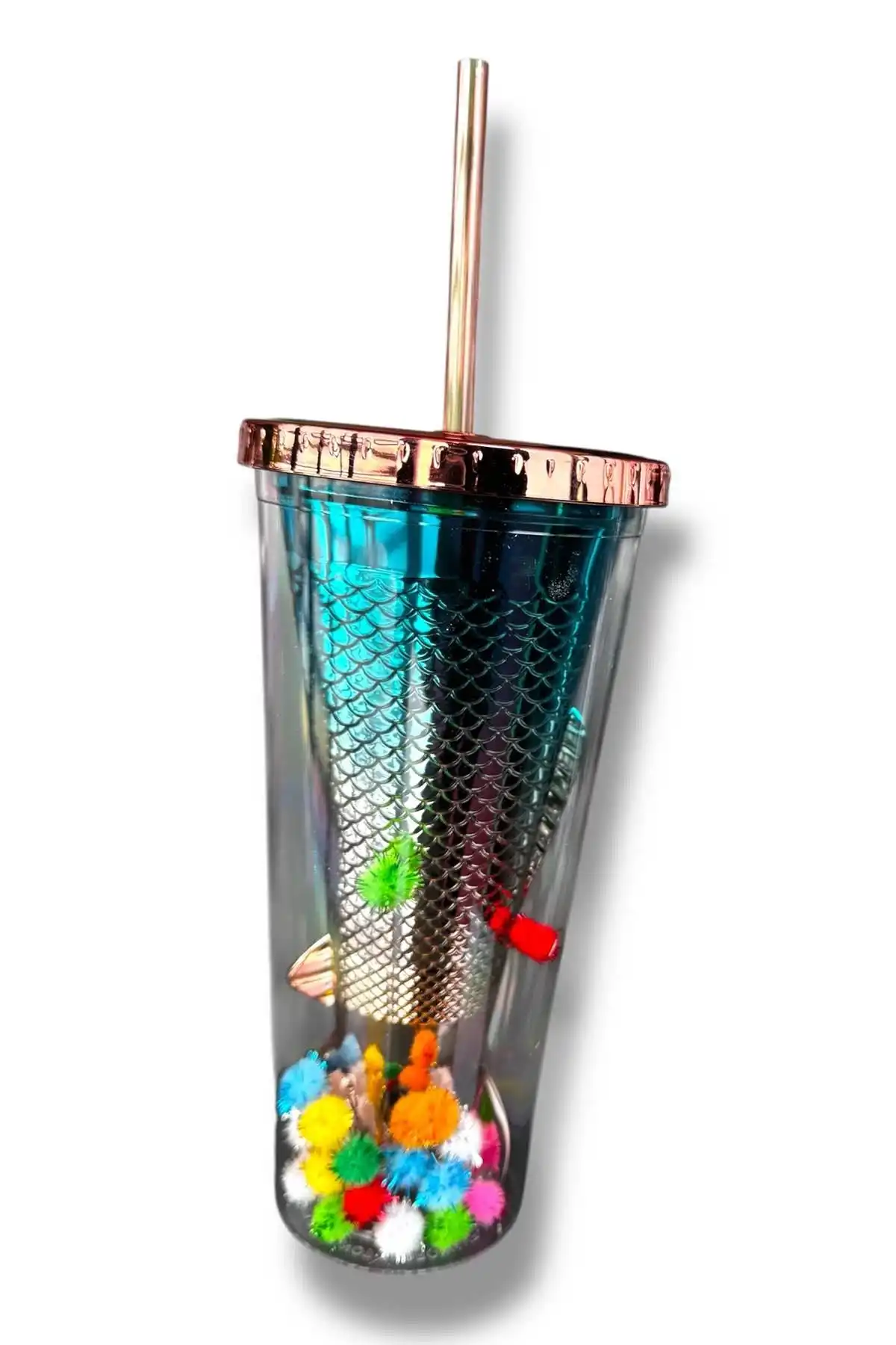 Karışık Renk Kuyruk Figürlü Ponpon Detaylı Pipetli Suluk