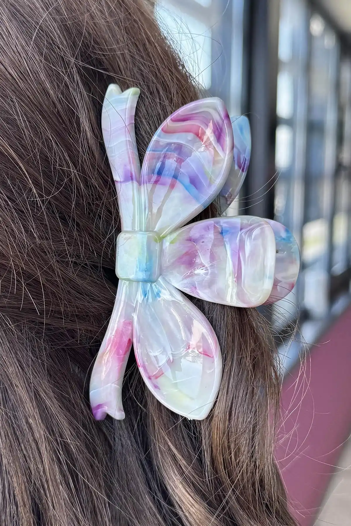 Karışık Renk Mermer Desenli Kemik Mandal Toka