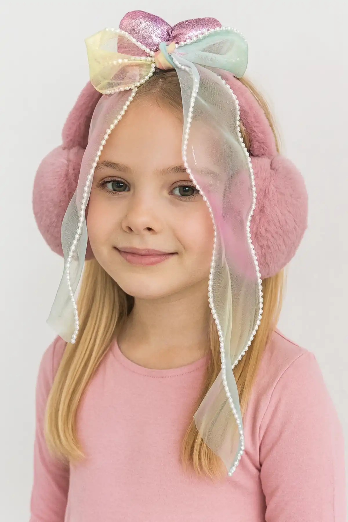 Koyu Pembe Renk Kurdele Figürlü Peluş Kulaklık