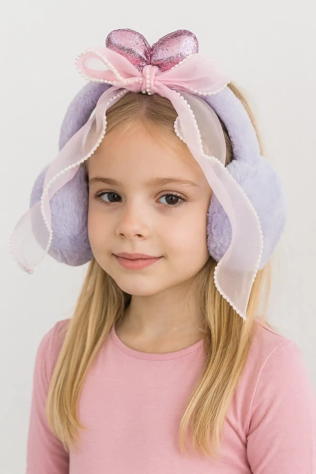 Lila Renk Kurdele Figürlü Peluş Kulaklık