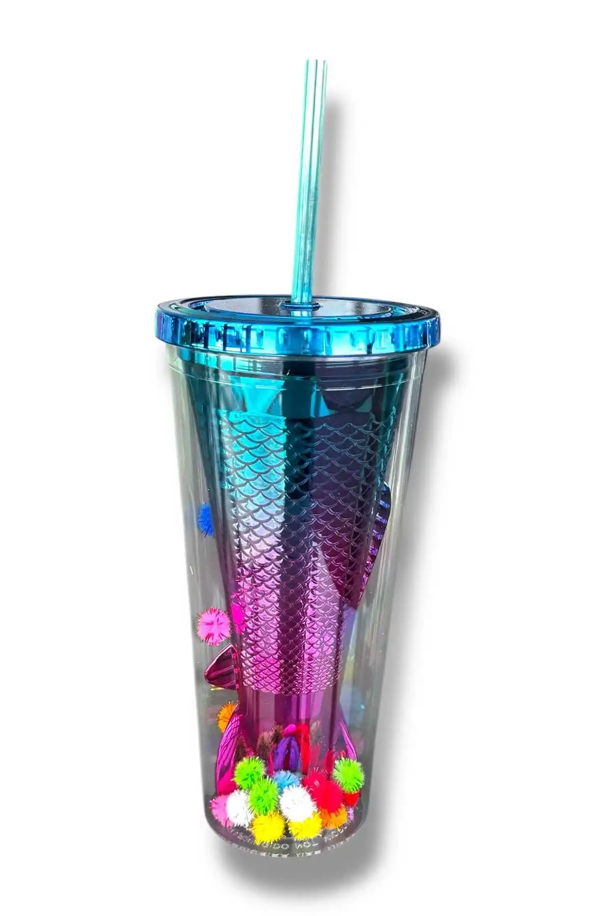 Mavi Renk Kuyruk Figürlü Ponpon Detaylı Pipetli Suluk