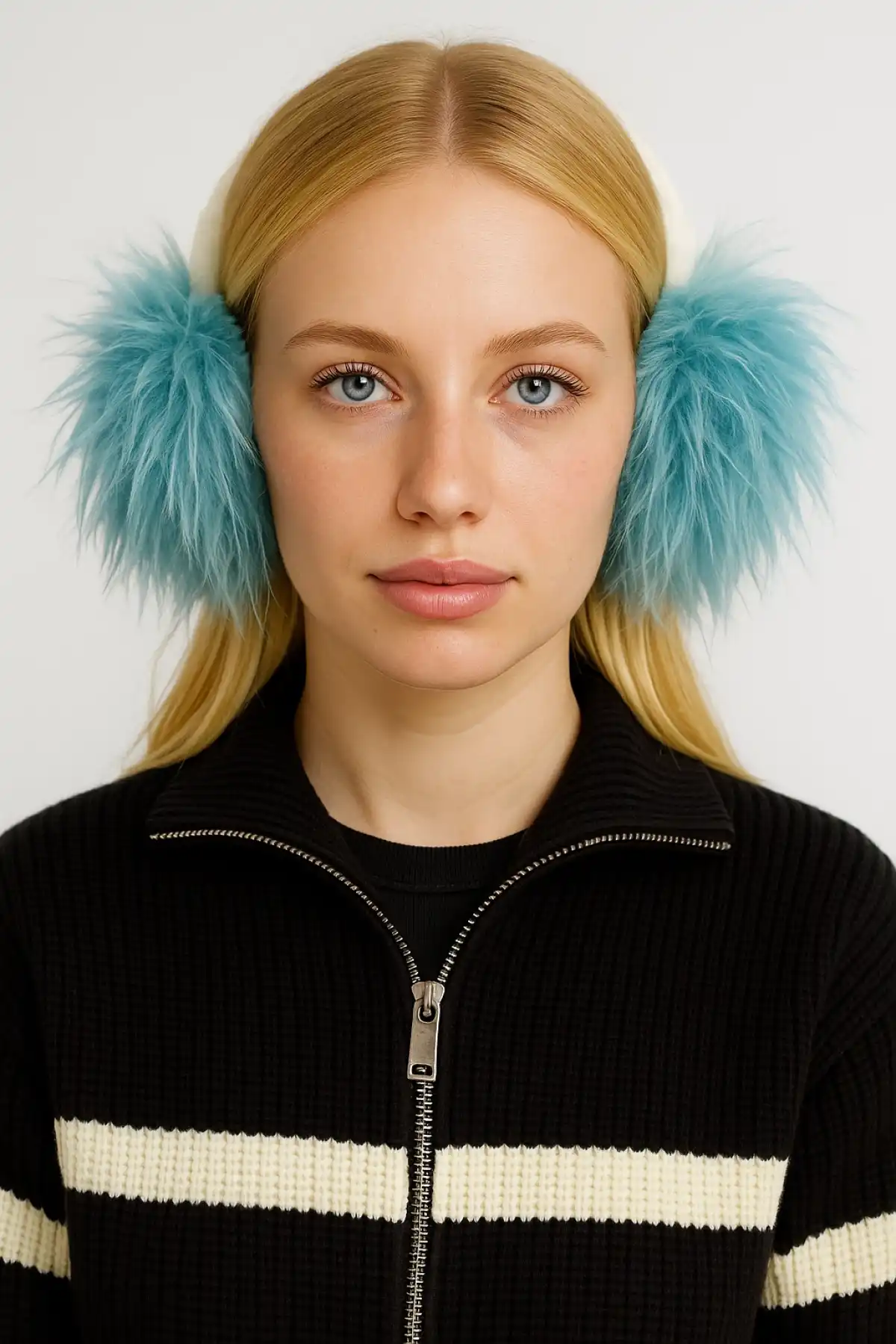 Mavi Ve Beyaz Renk Peluş Kulaklık