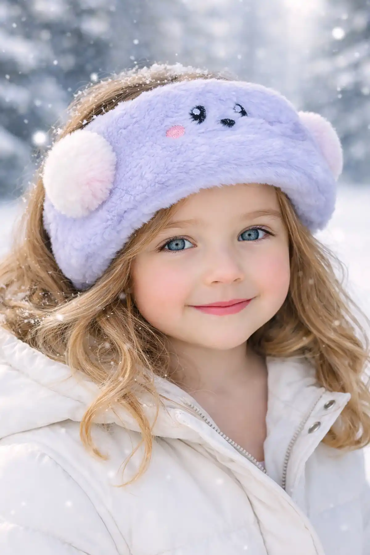 Mor Renk Ayıcık Figürlü Peluş Kulaklık