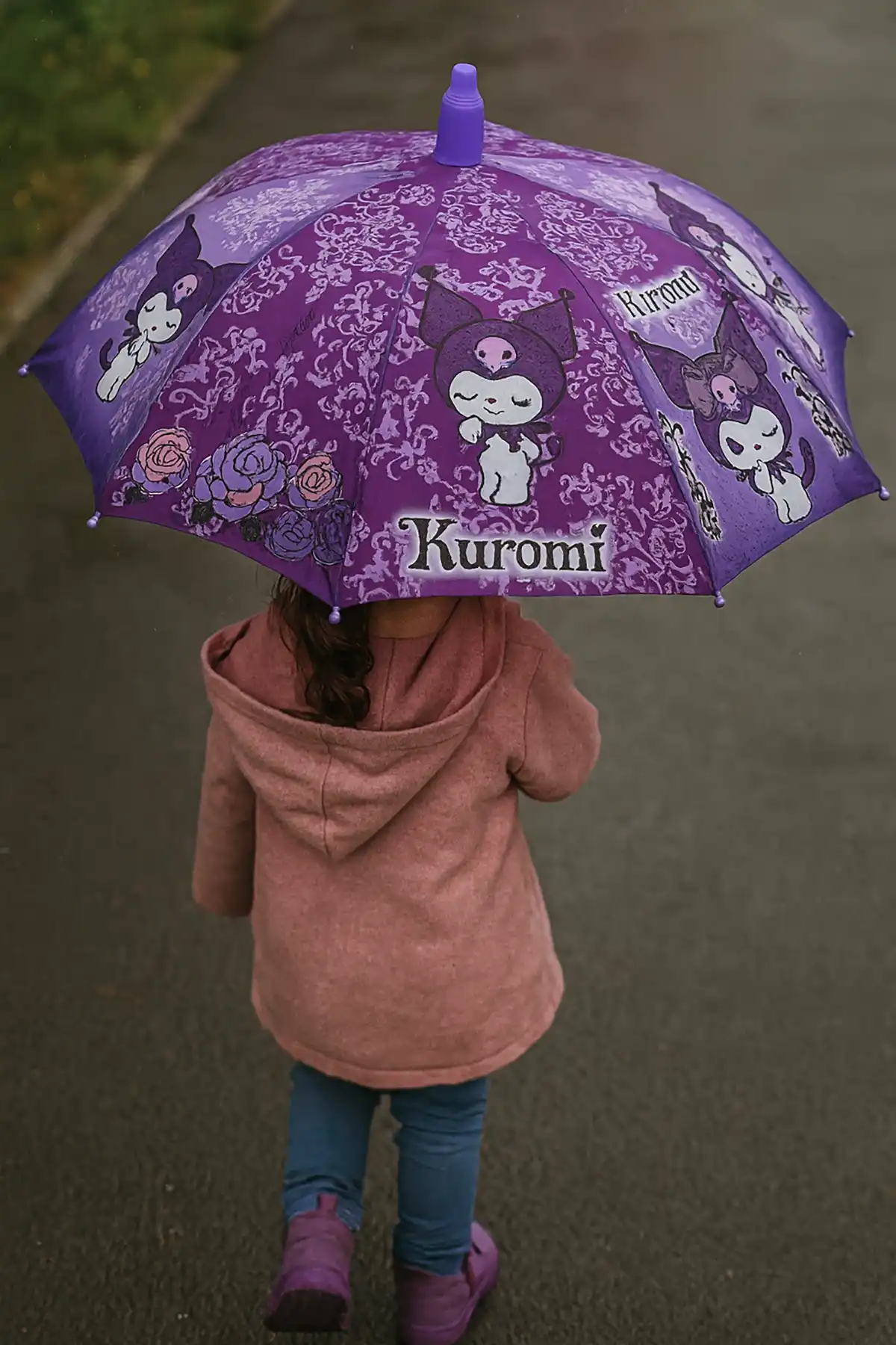 Mor Renk Karışık Figürlü Kılıflı Çocuk Şemsiye