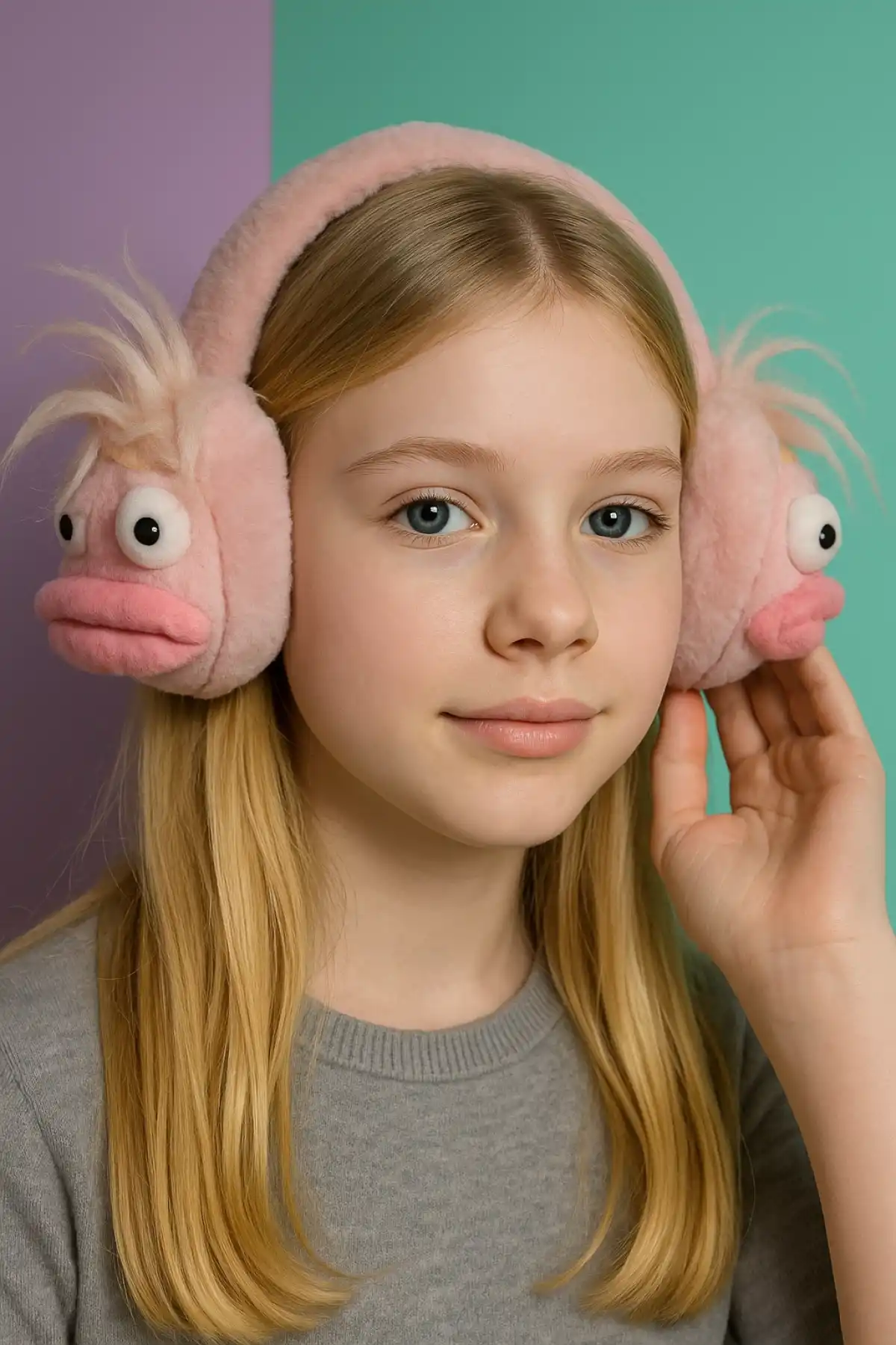 Pembe Renk Canavar Figürlü Peluş Kulaklık