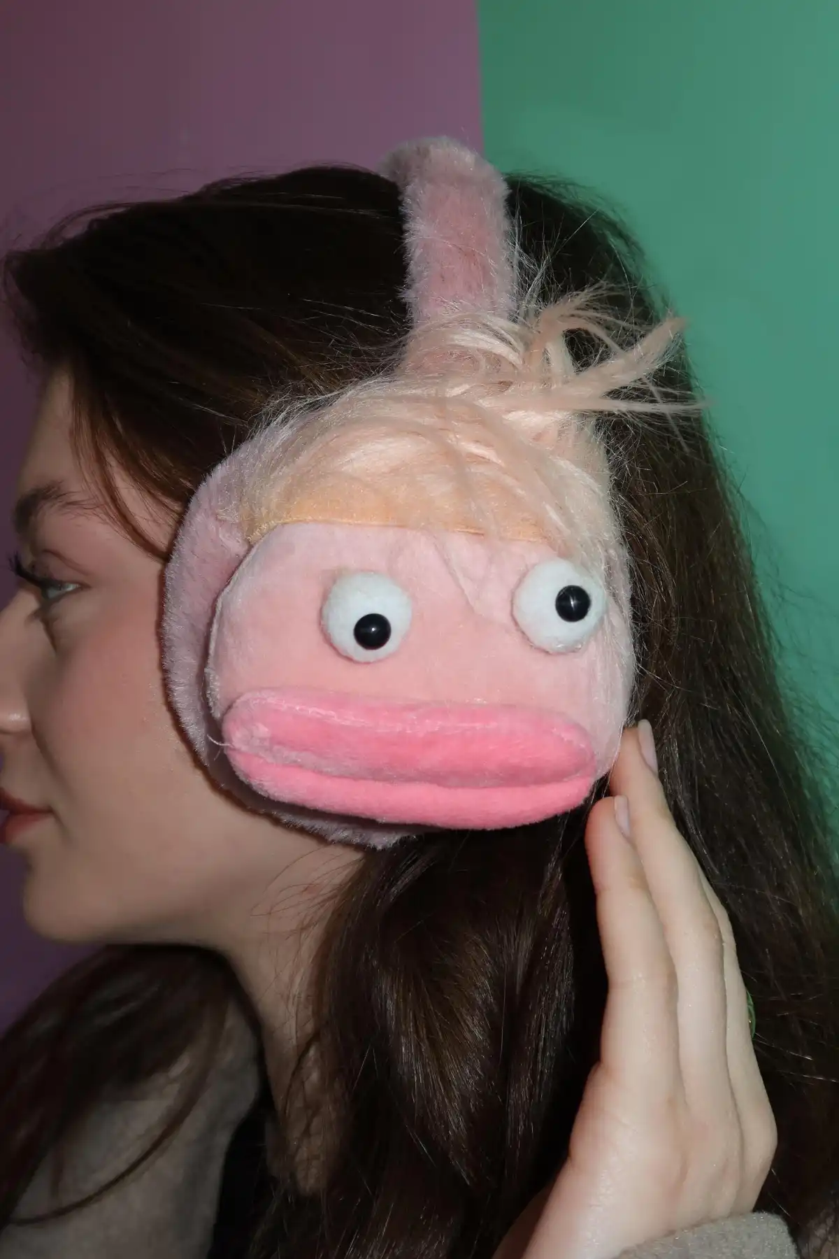 Pembe Renk Canavar Figürlü Peluş Kulaklık