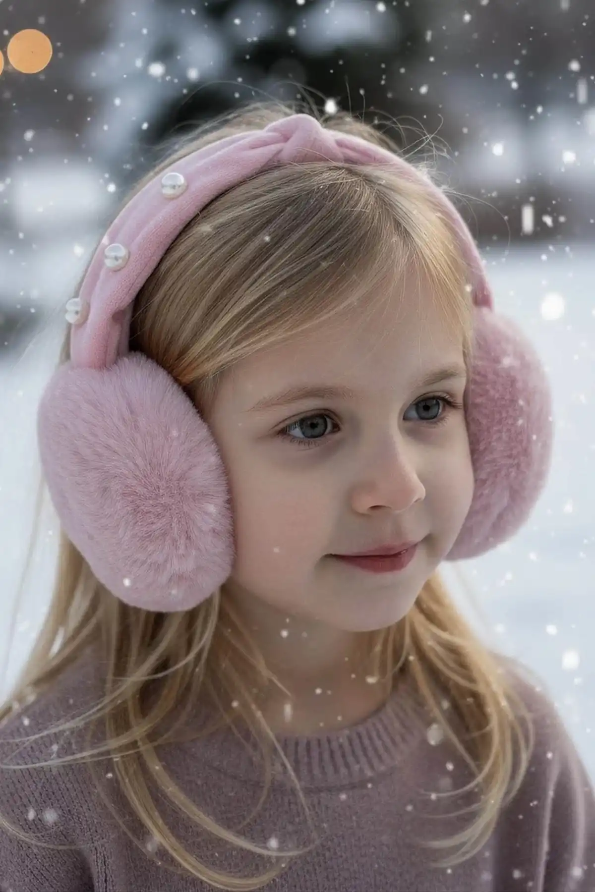 Pembe Renk İnci Detaylı Peluş Kulaklık