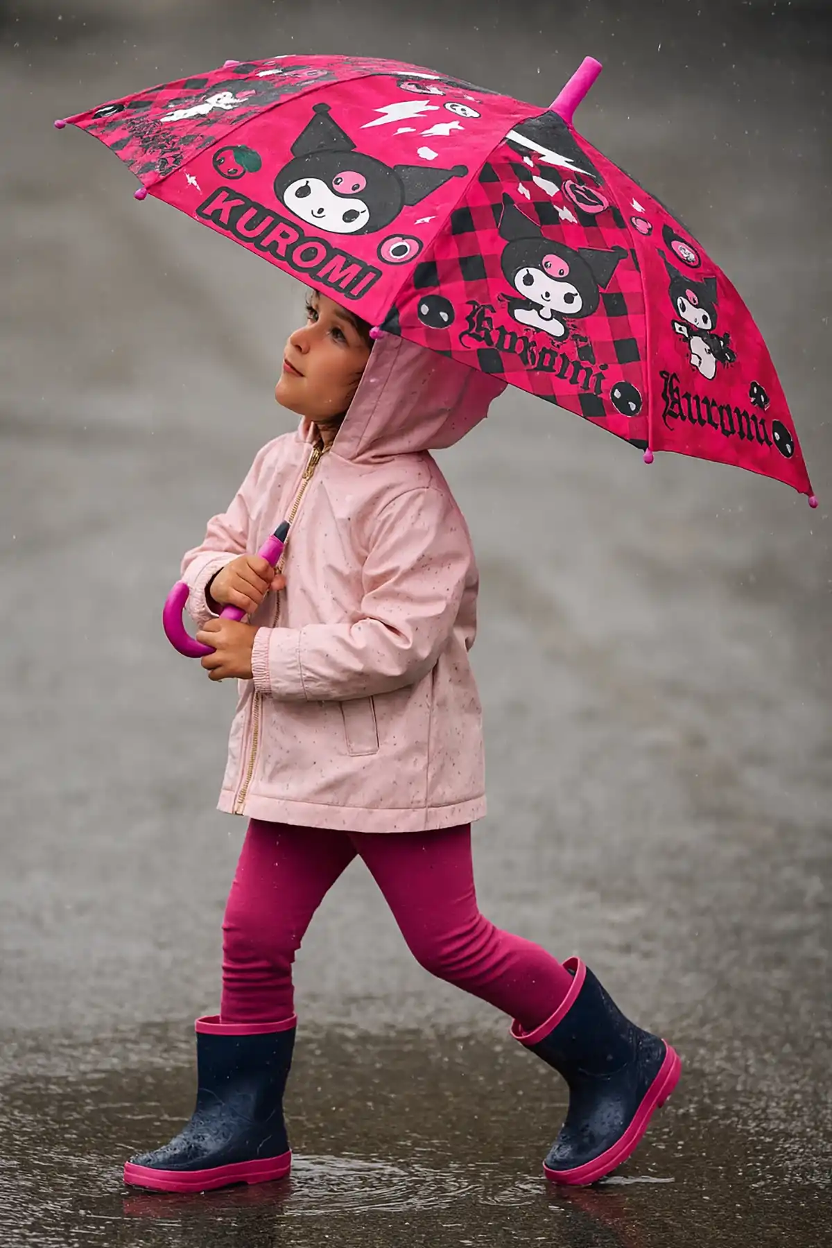 Pembe Renk Karışık Figürlü Kılıflı Çocuk Şemsiye