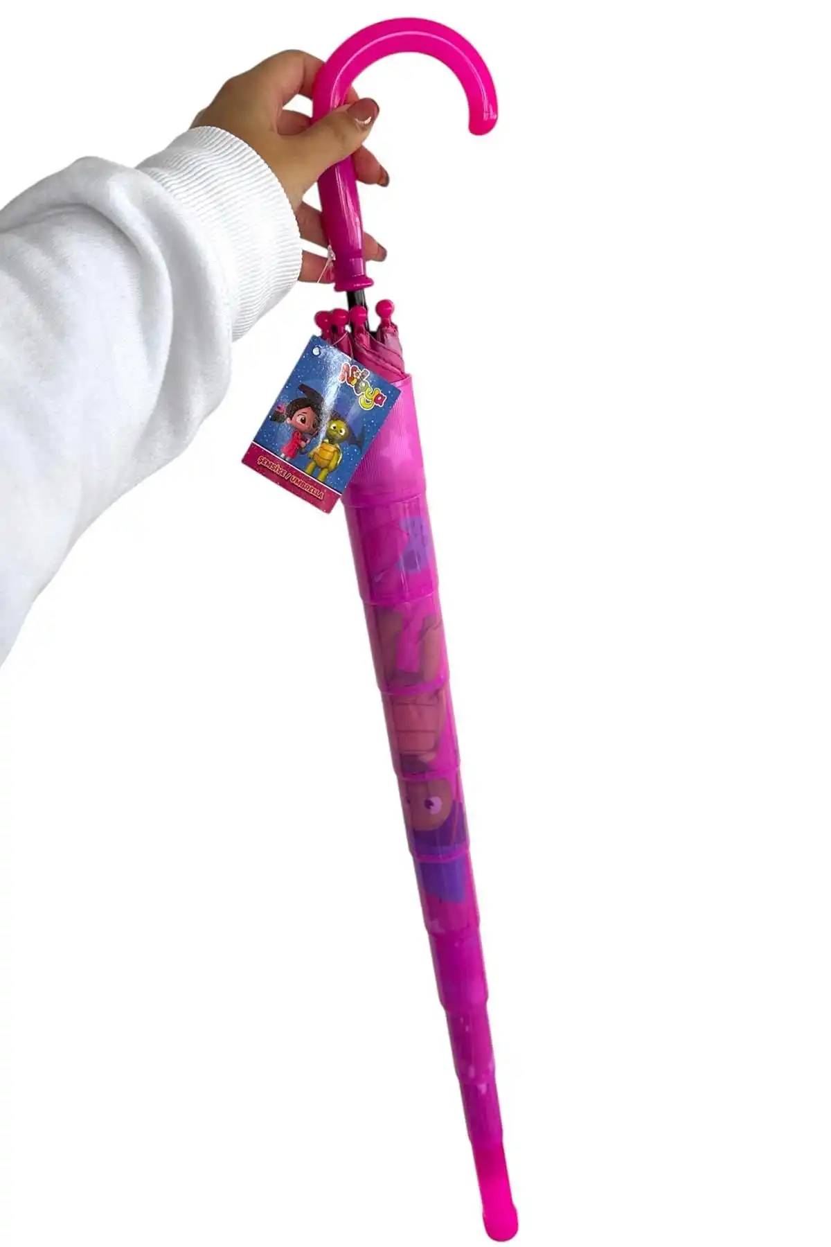 Pembe Renk Karışık Figürlü Kılıflı Çocuk Şemsiye