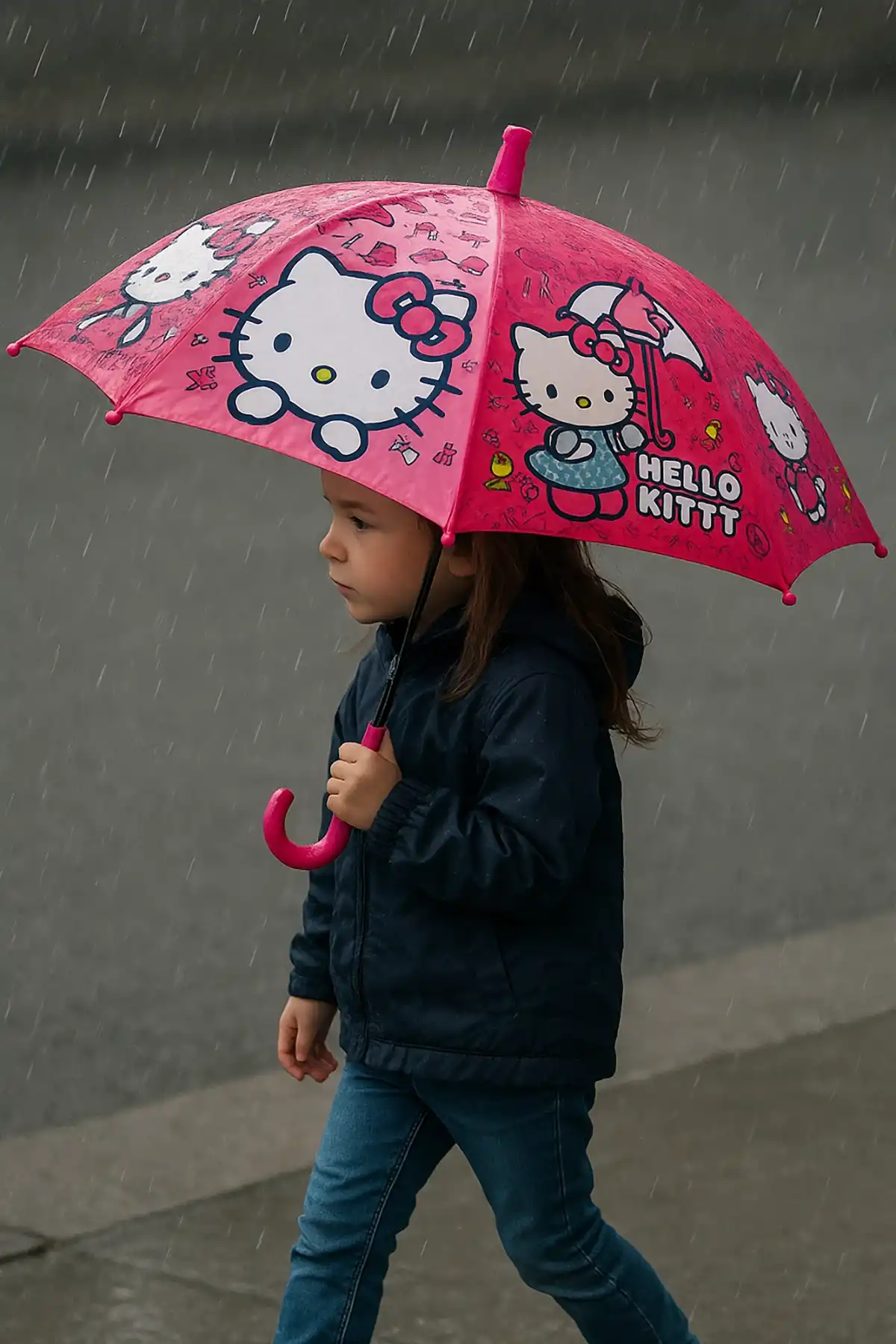 Pembe Renk Kedi Figürlü Kılıflı Çocuk Şemsiye