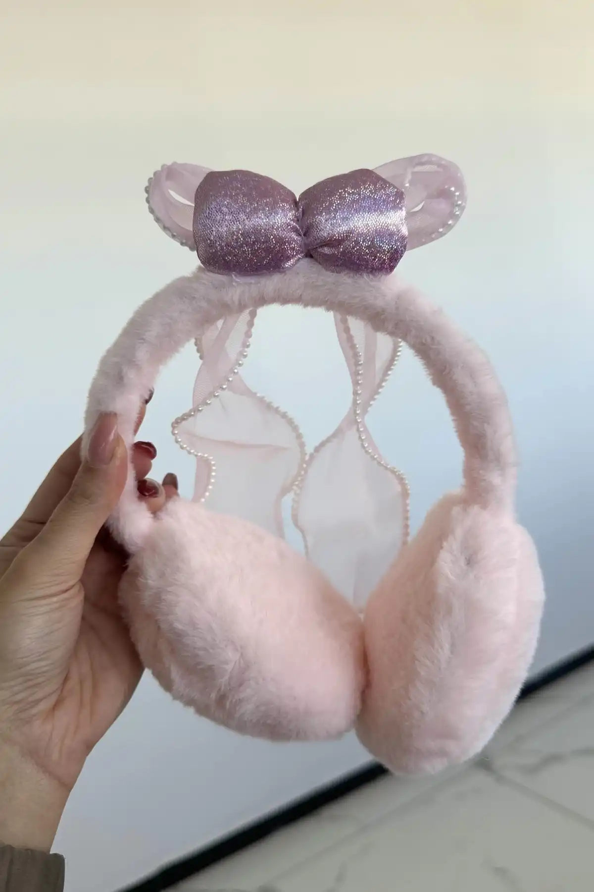Pembe Renk Kurdele Figürlü Peluş Kulaklık