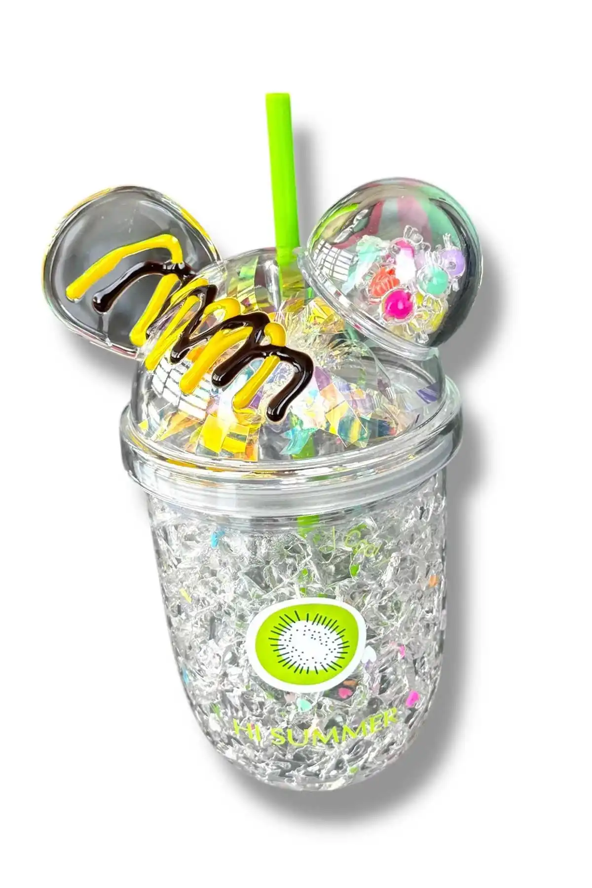 Şeffaf Renk Ayıcık Figürlü Pipetli Suluk