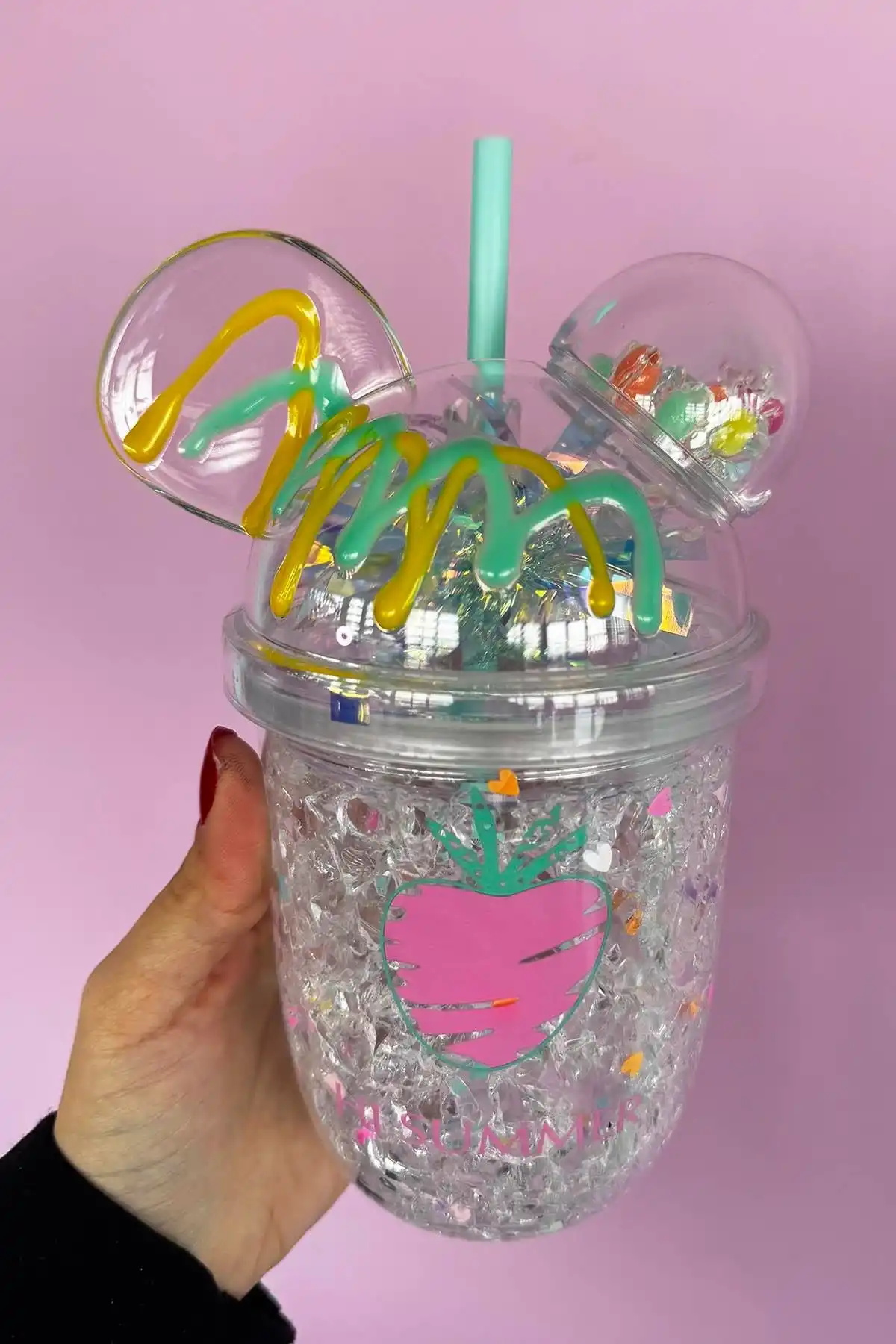 Turkuaz Renk Ayıcık Figürlü Pipetli Suluk