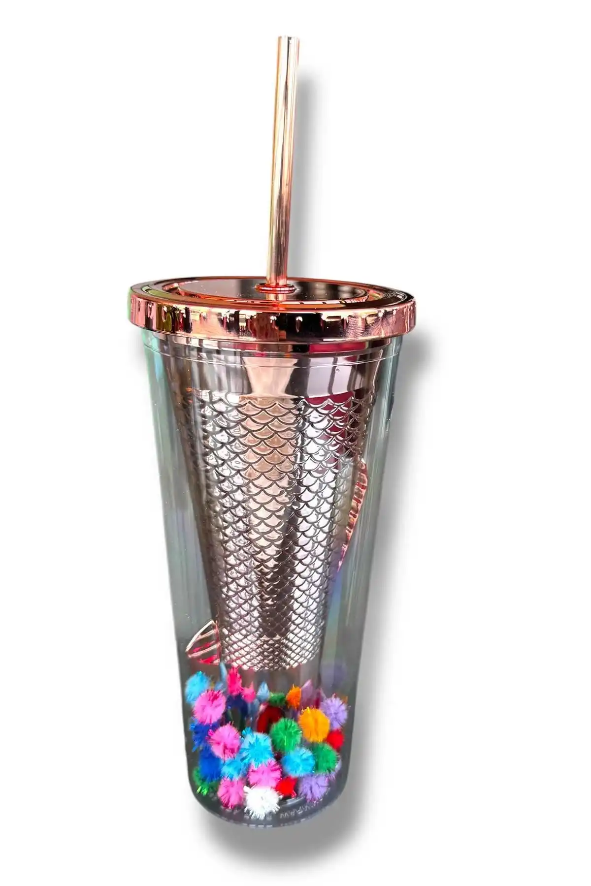 Turuncu Renk Kuyruk Figürlü Ponpon Detaylı Pipetli Suluk