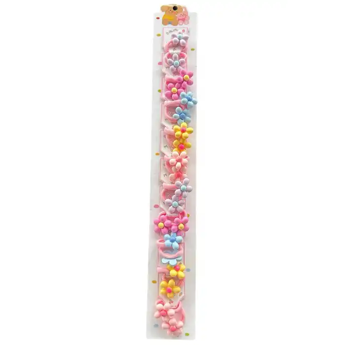 10lu Karışık Renk Çiçek Figürlü Çocuk Lastik Toka Set