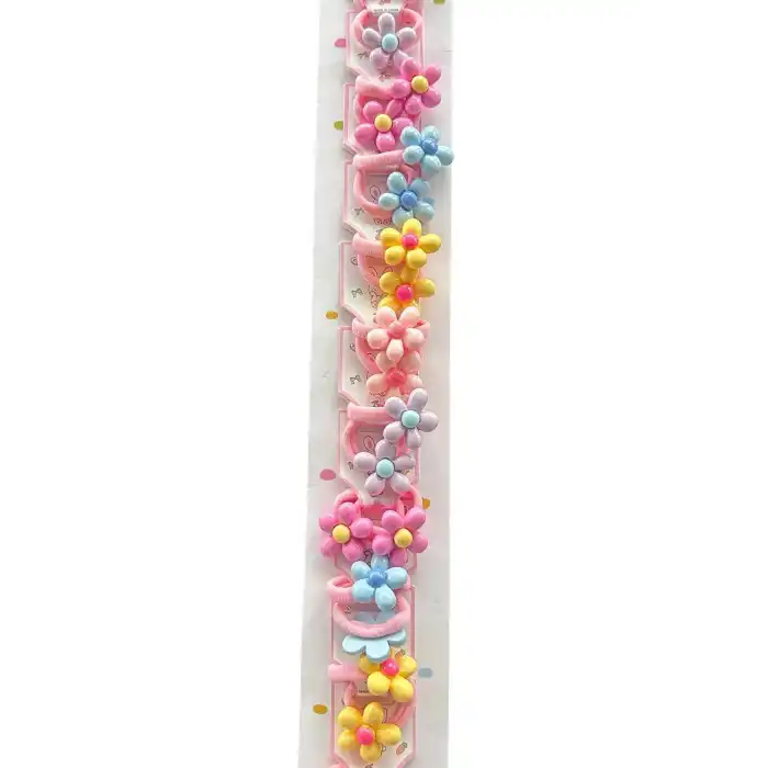 10lu Karışık Renk Çiçek Figürlü Çocuk Lastik Toka Set